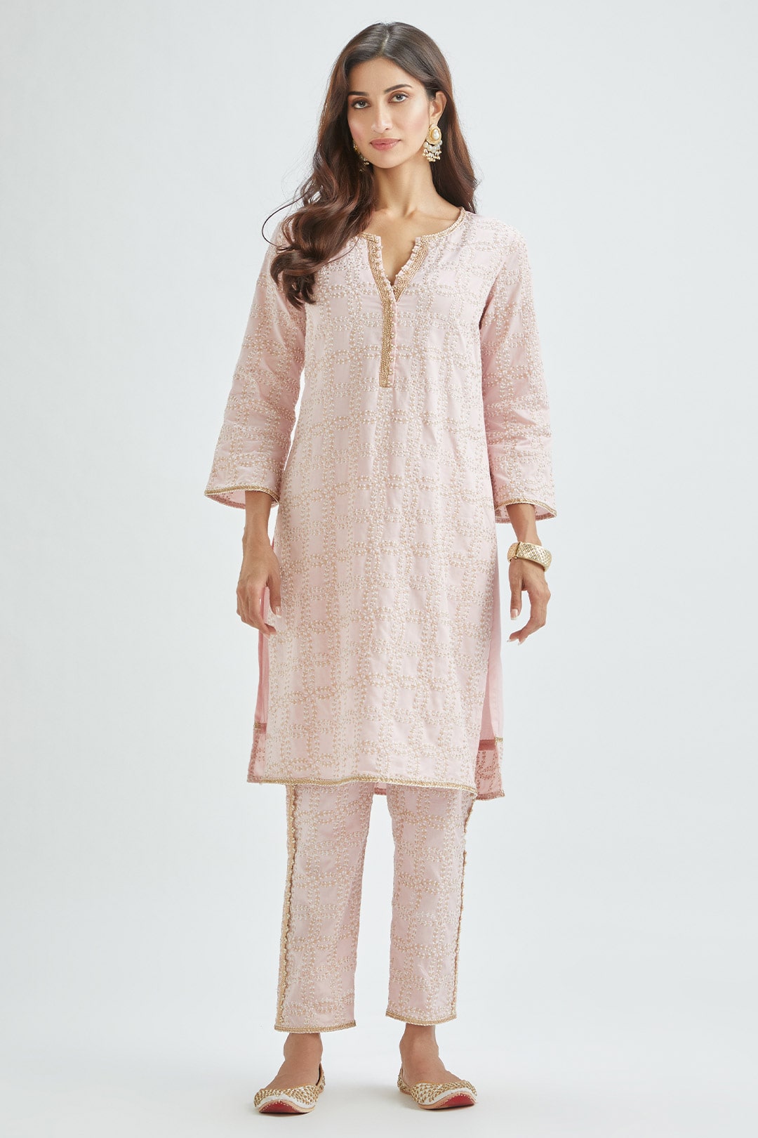 Mulmul Supima Satin Perry Pink Kurta With Perry Pink Pant