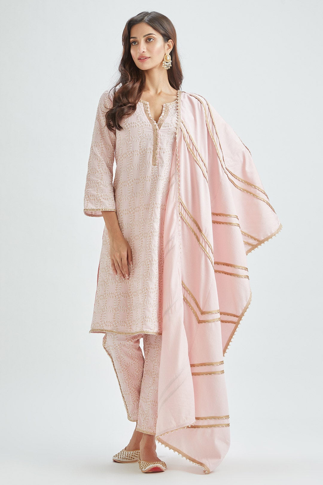 Mulmul Supima Satin Perry Pink Kurta With Perry Pink Pant