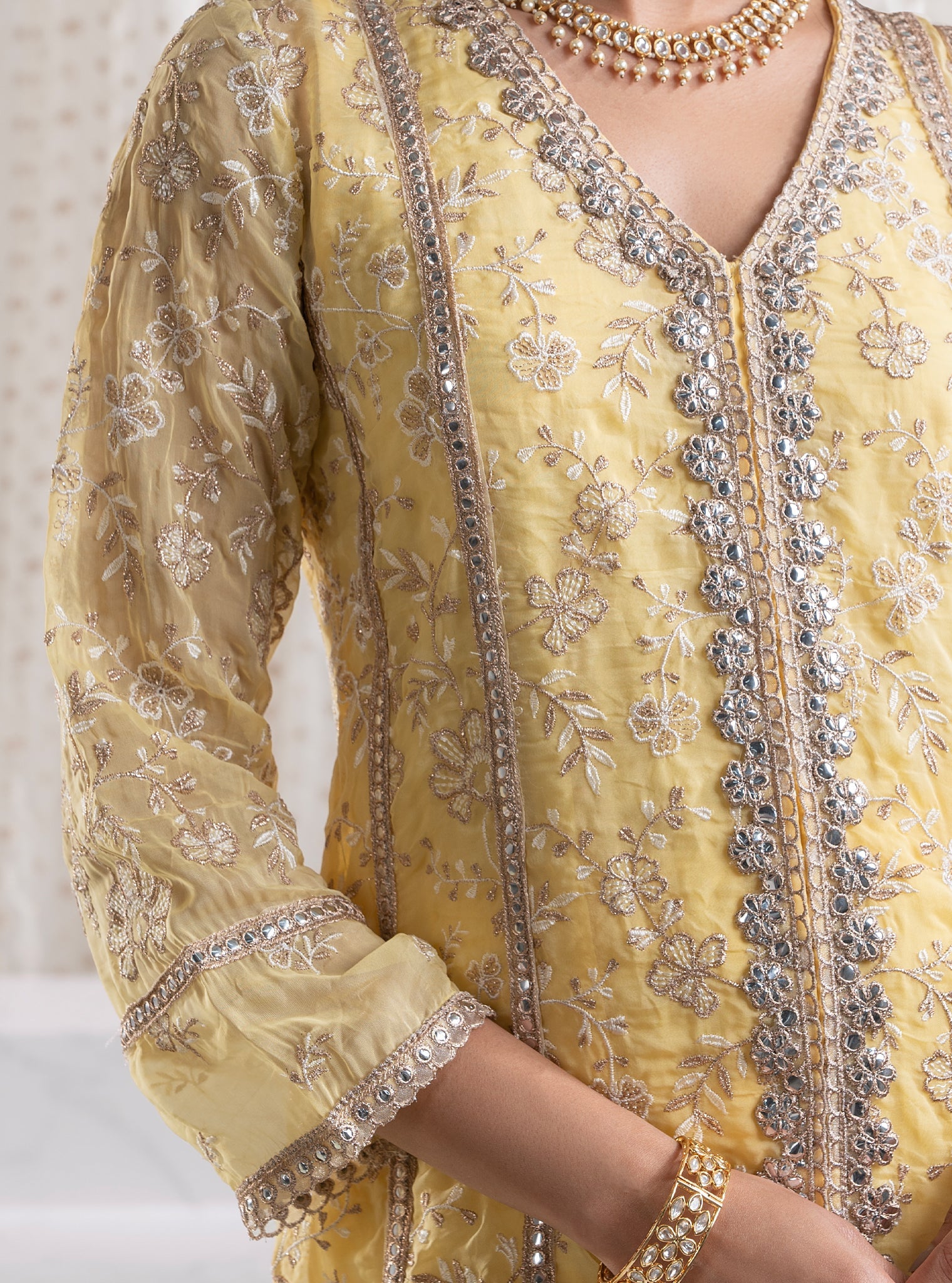 Mulmul Organza Sawariya Yellow Kurta With Mulmul Pima Sawariya Yellow Pant