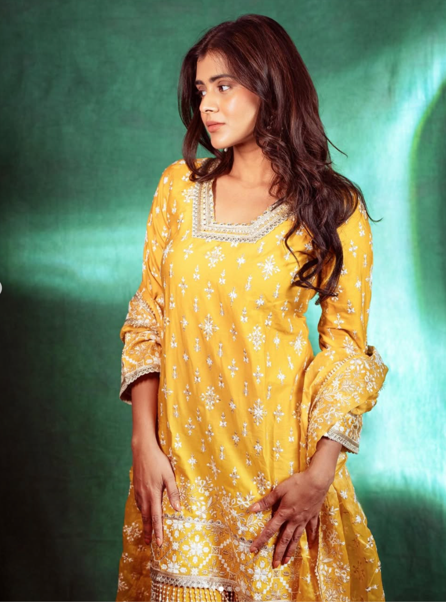 Kalander Pima Satin Yellow Kurta Set