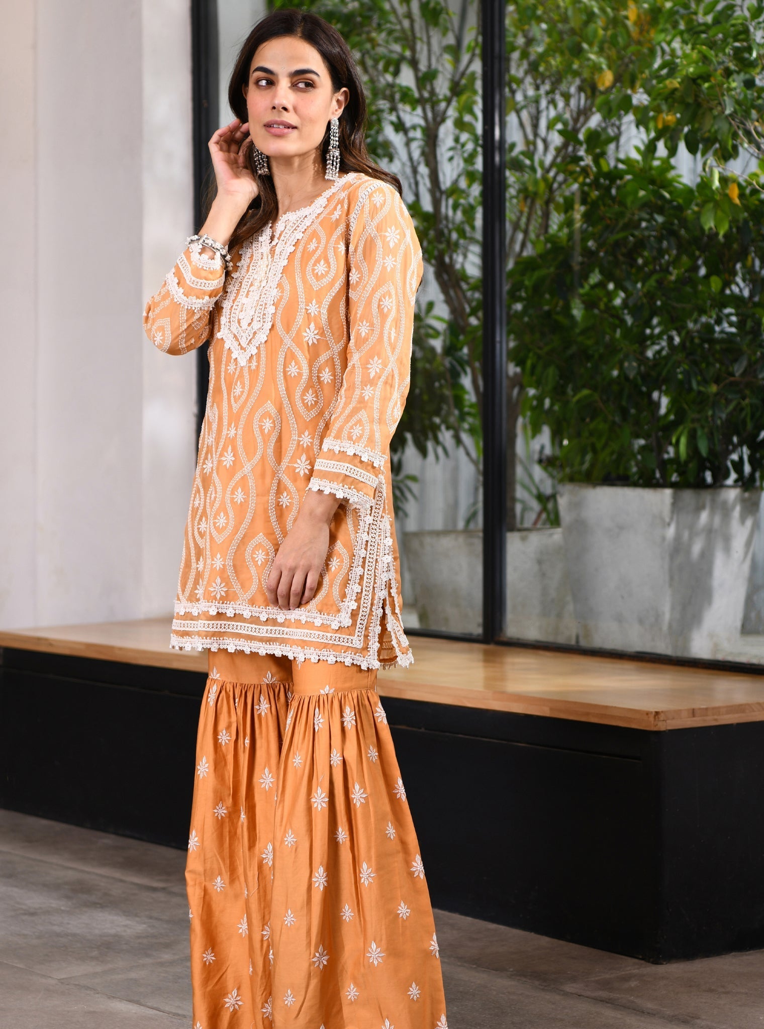 Mulmul Organza Faeleen Mango Kurta With Mulmul Pima Faeleen Mango Garara