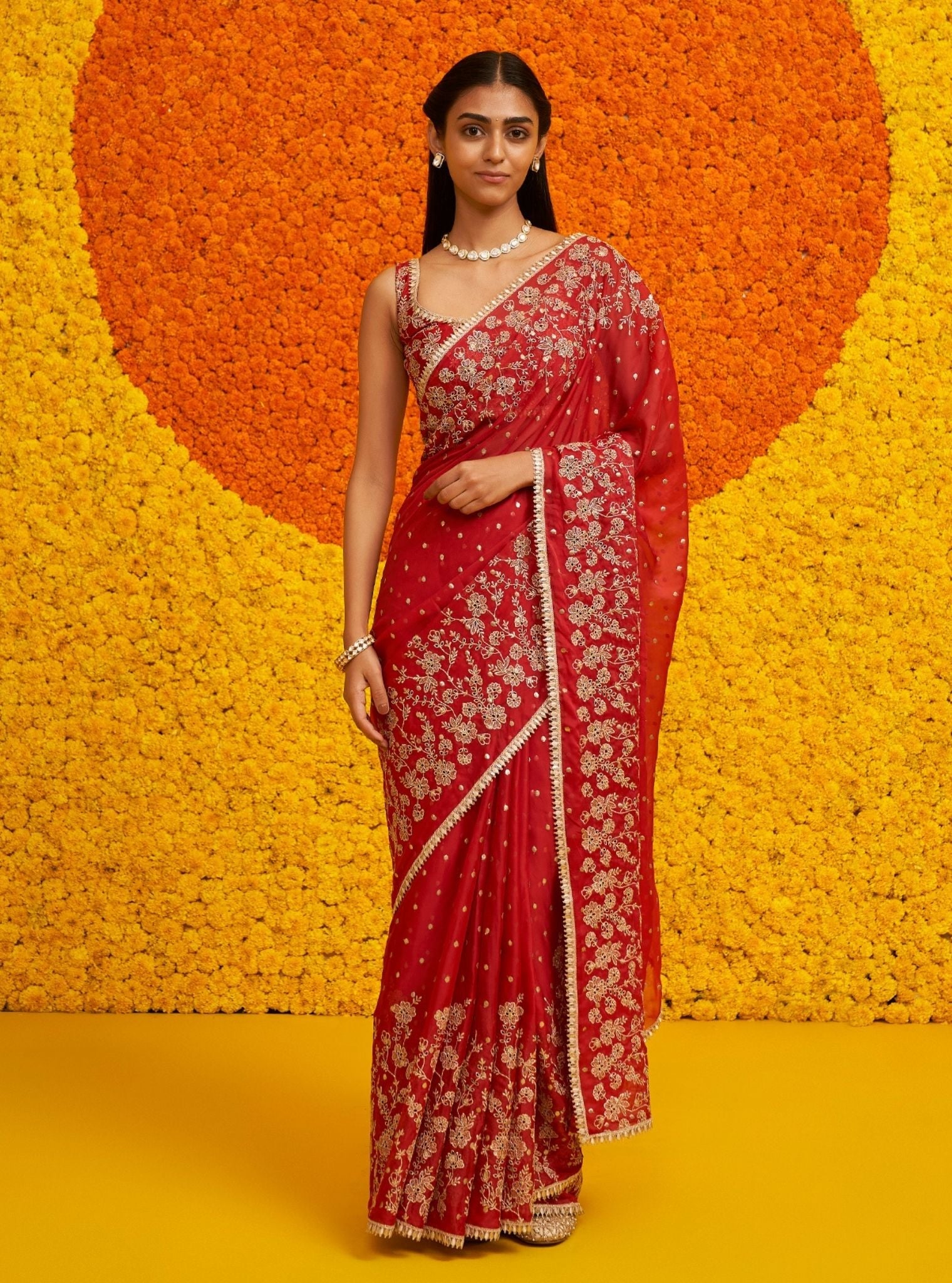 Mulmuil Organza Jigar Red Saree