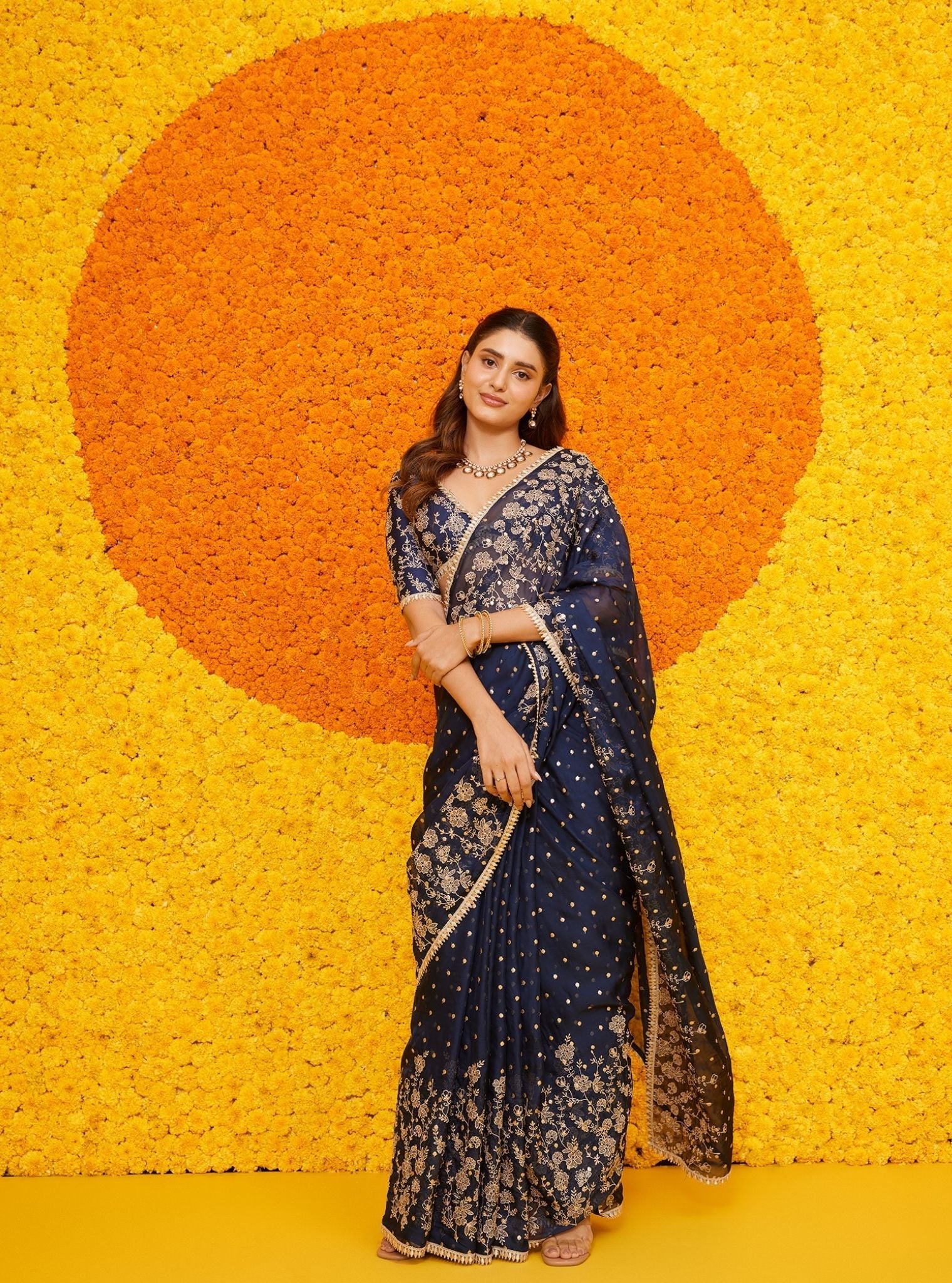 Mulmul Organza Jigar Navy Saree