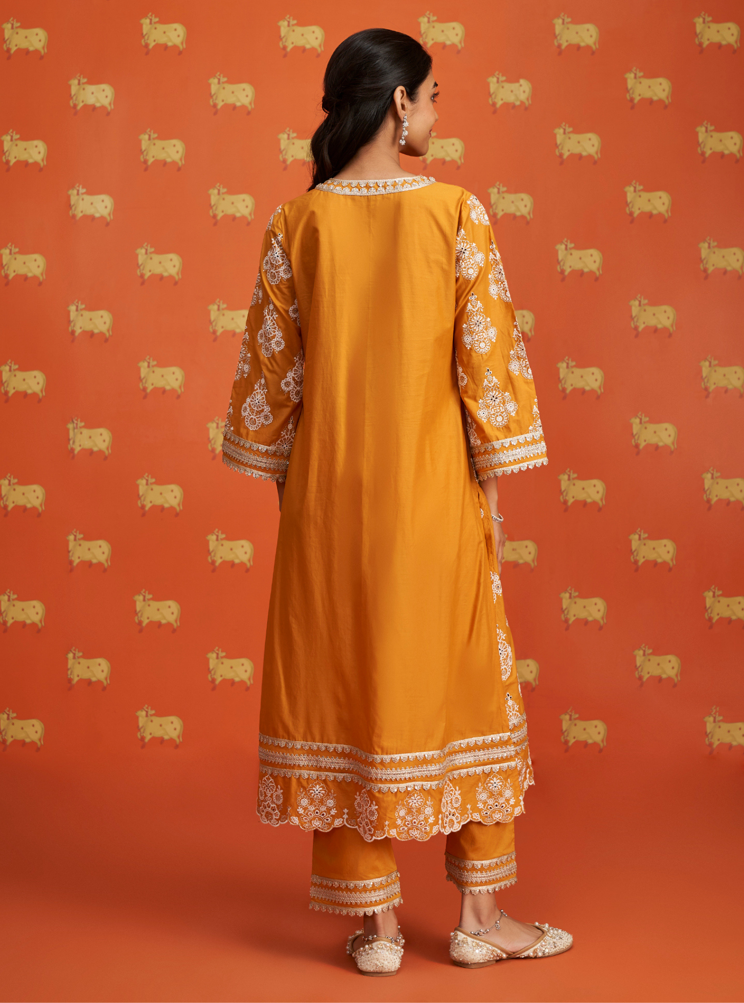 Mulmul Cotton Kaeo Orange Kurta With Mulmul Cotton Kaeo Orange Pant