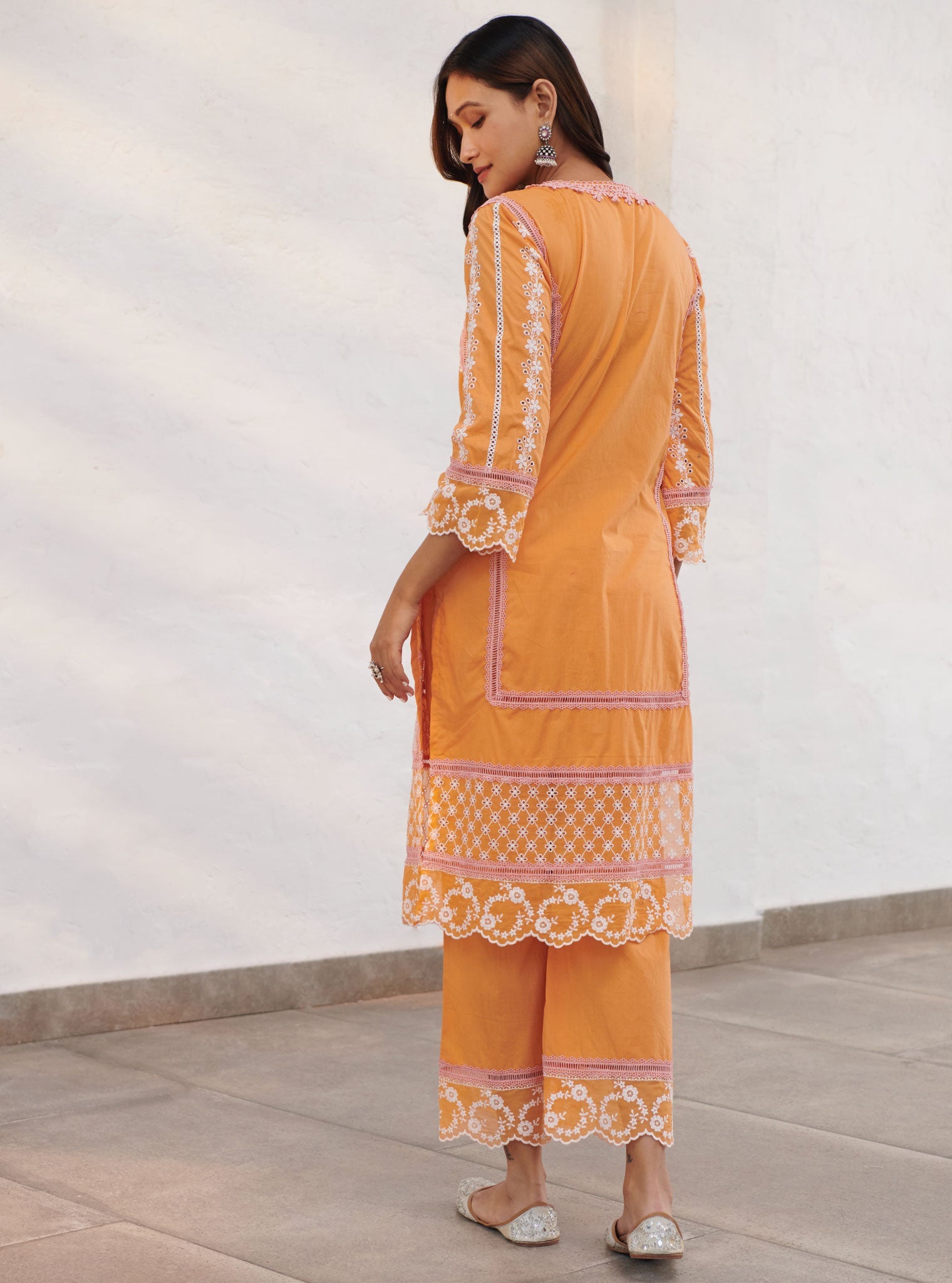 Mulmul Cotton Wiltshire Orange Kurta With Wiltshire Orange Pant