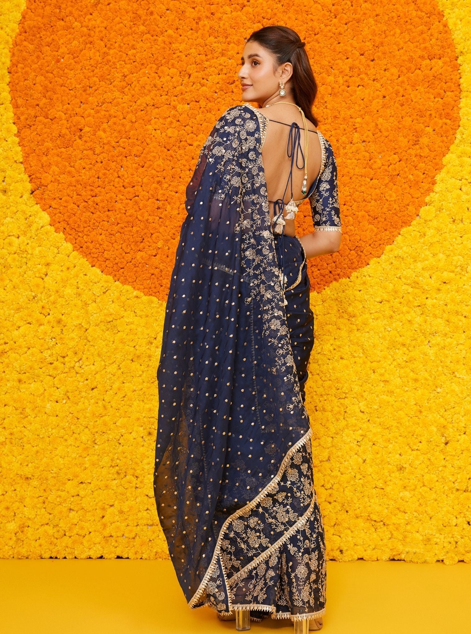 Mulmul Organza Jigar Navy Saree