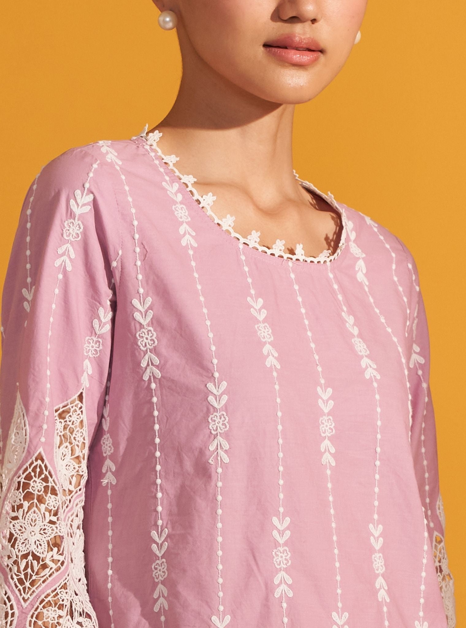 Mulmul Cotton Pepy Lilac Top With Mulmul Cotton Pepy Lilac Pant