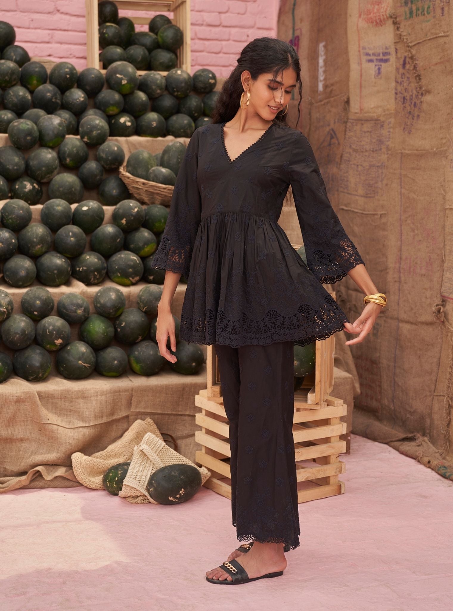 Cilou Cotton Black Co-ord Set