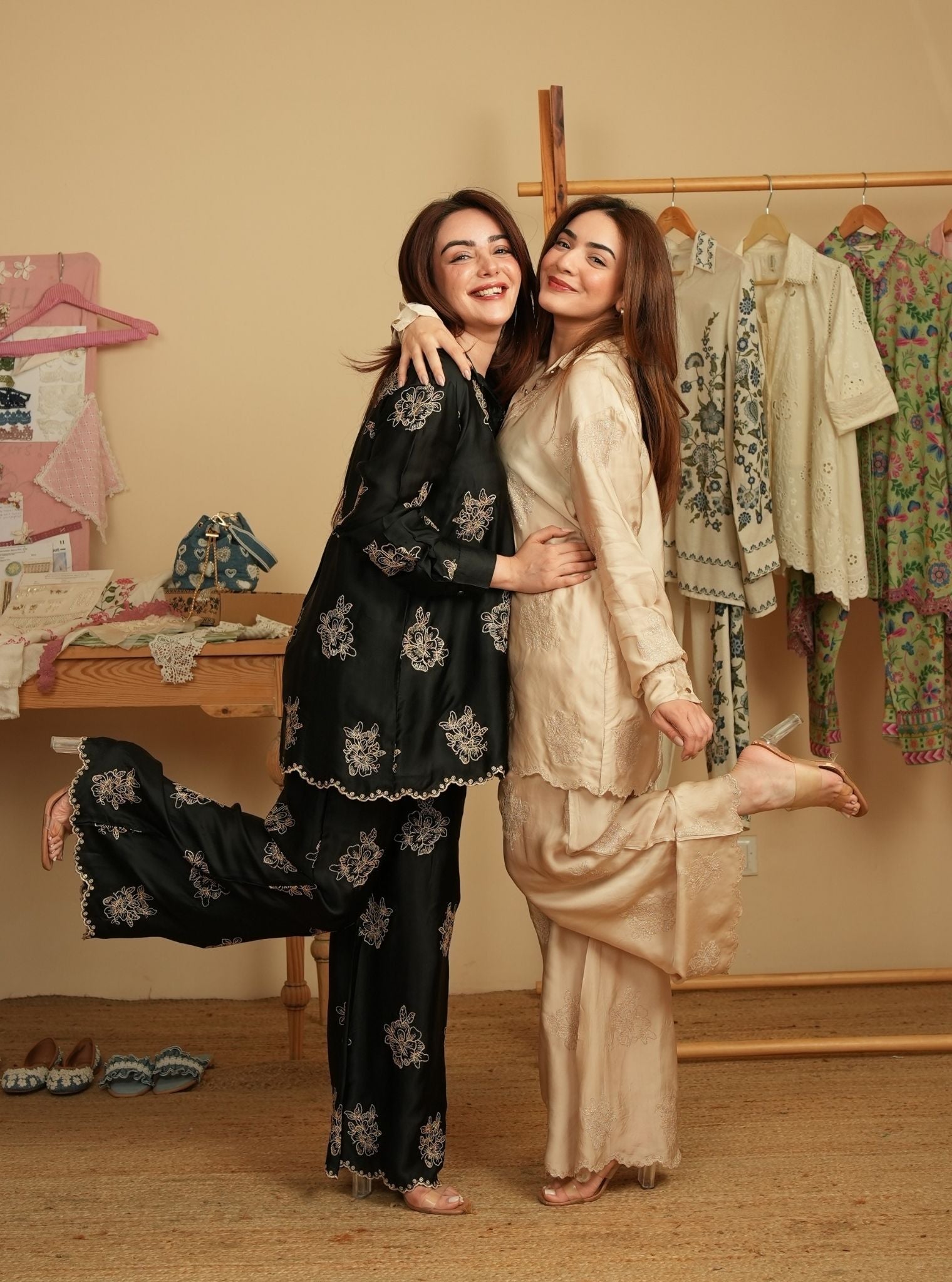 Mulmul Cupro Satin Mireille Black Shirt With Mulmul Cupro Satin Mireille Black Pant