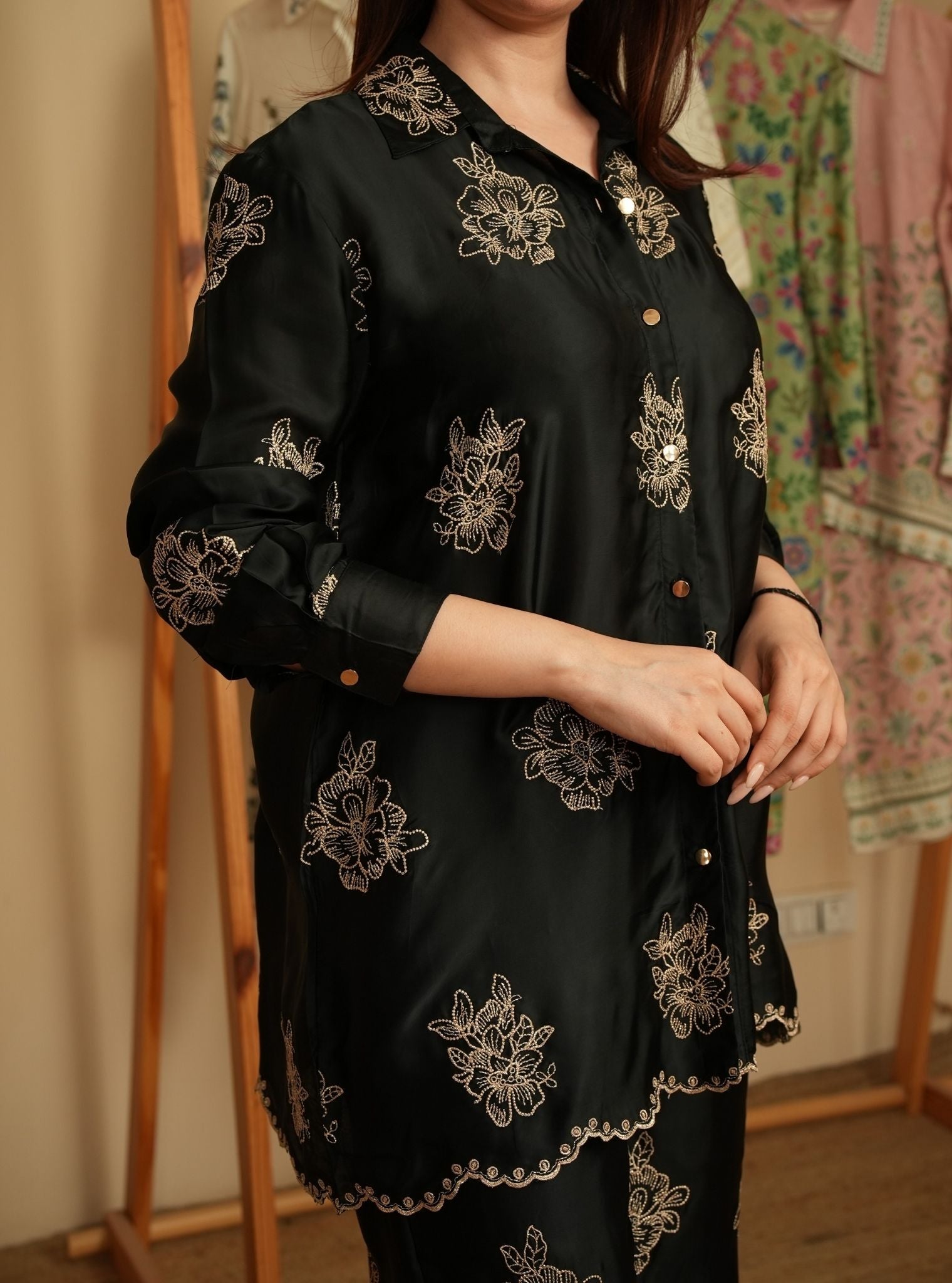 Mulmul Cupro Satin Mireille Black Shirt With Mulmul Cupro Satin Mireille Black Pant