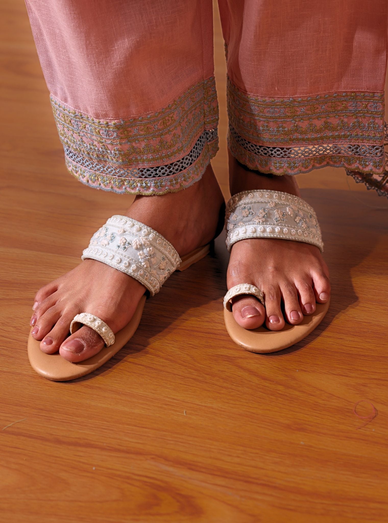 Mulmul Uroob Sky Blue Vegan Kohlapuri Flats