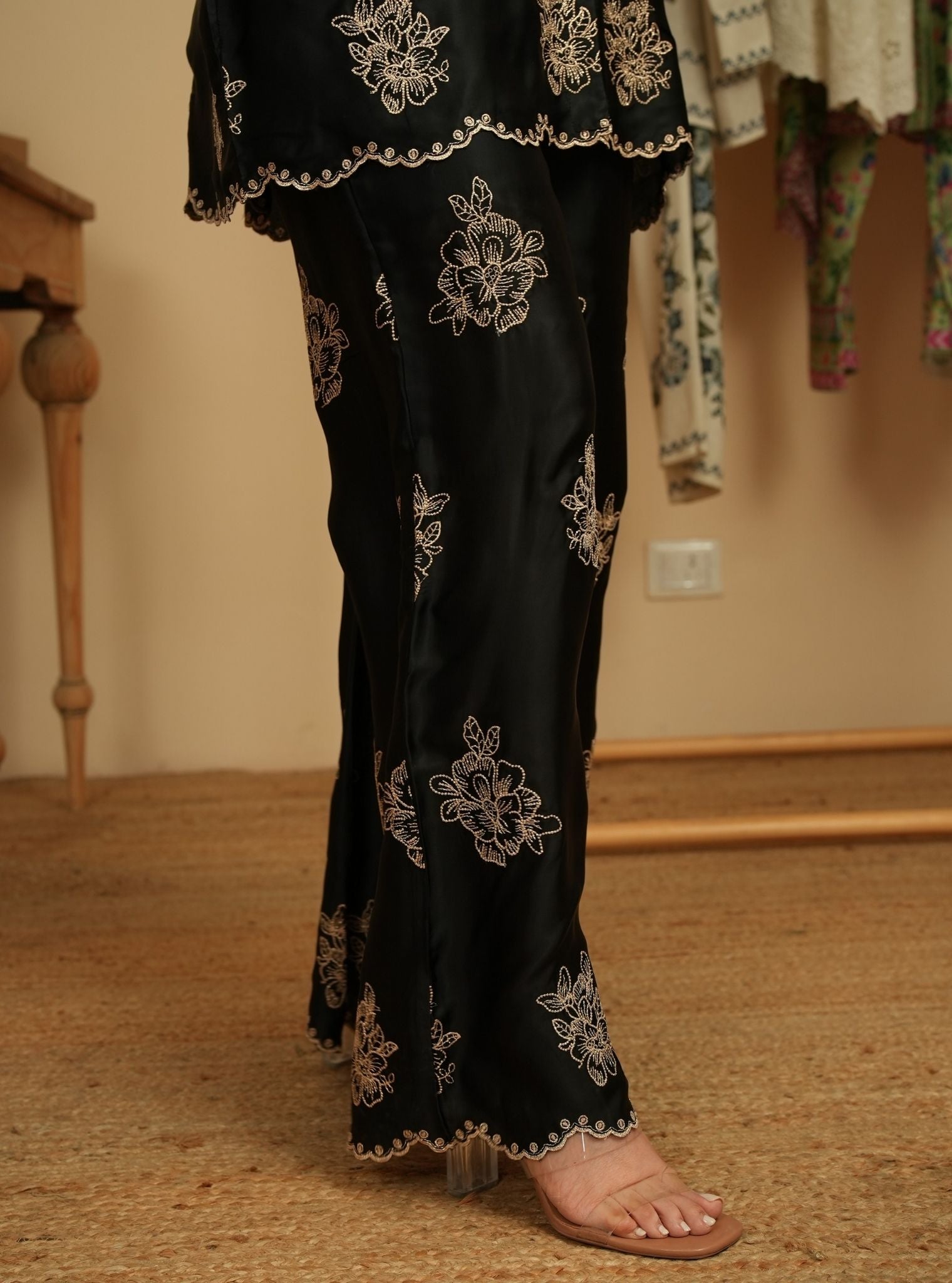 Mulmul Cupro Satin Mireille Black Shirt With Mulmul Cupro Satin Mireille Black Pant