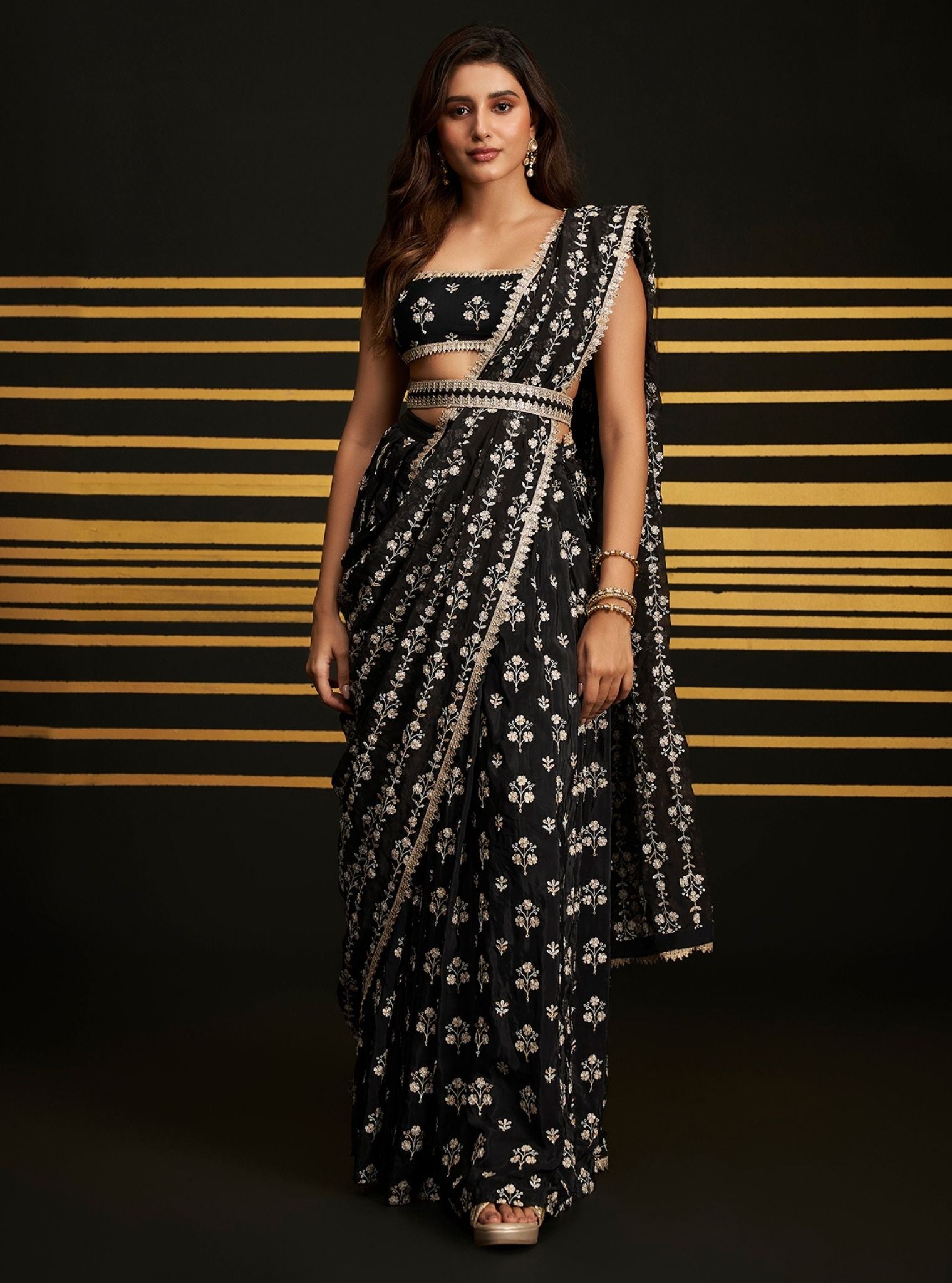 Mulmul Organza + Crepe Sohneya Black Saree