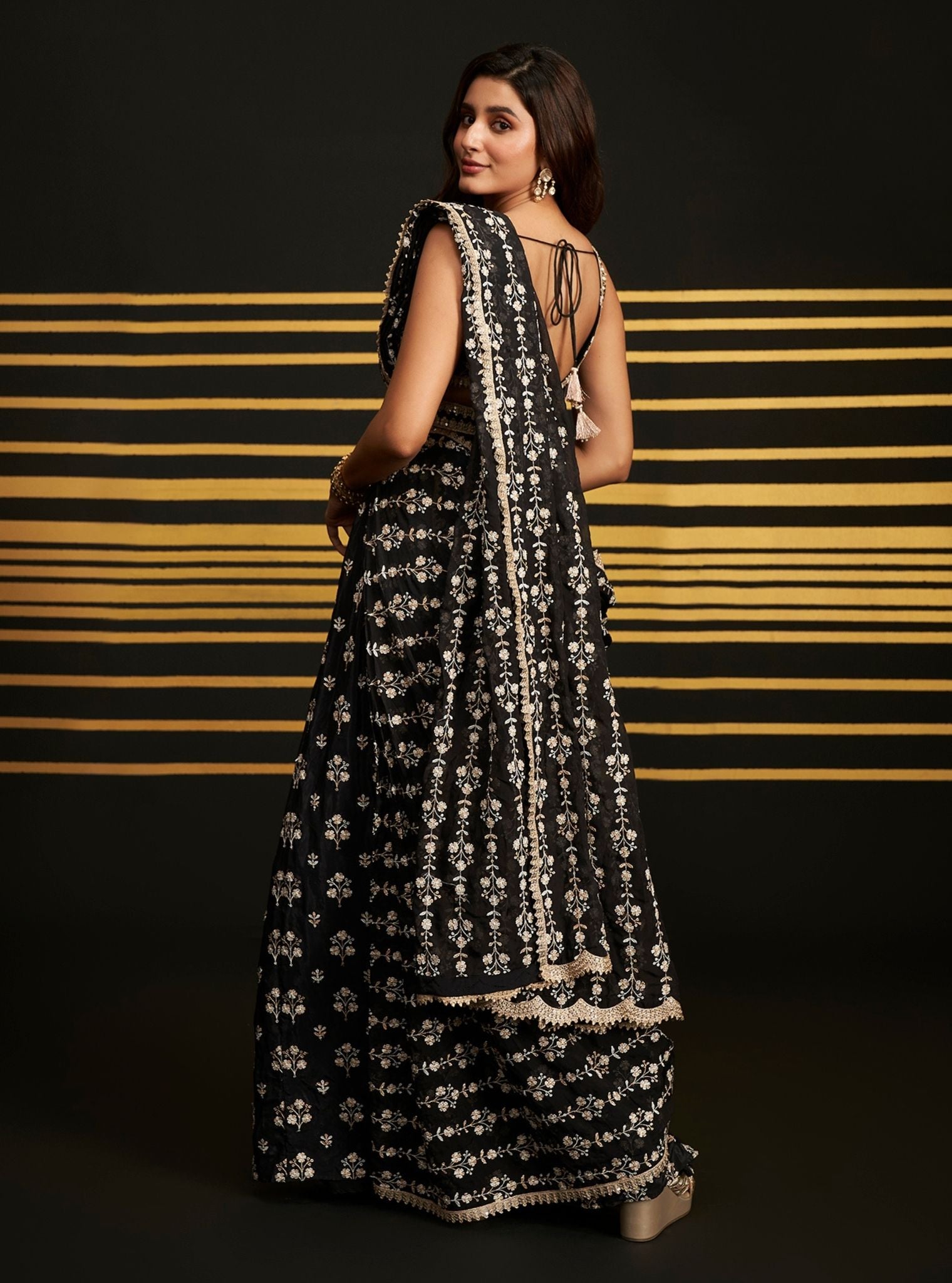 Mulmul Organza + Crepe Sohneya Black Saree