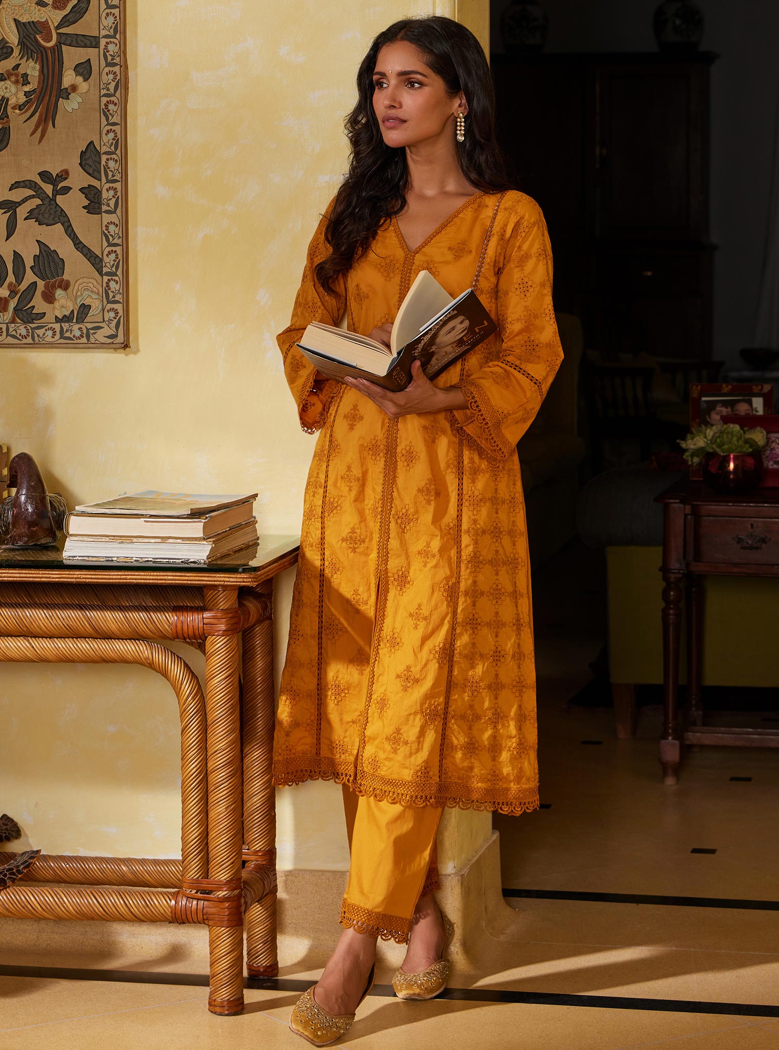 Mulmul Cotton Seher Orange Kurta with Mulmul Cotton Seher Orange Pant