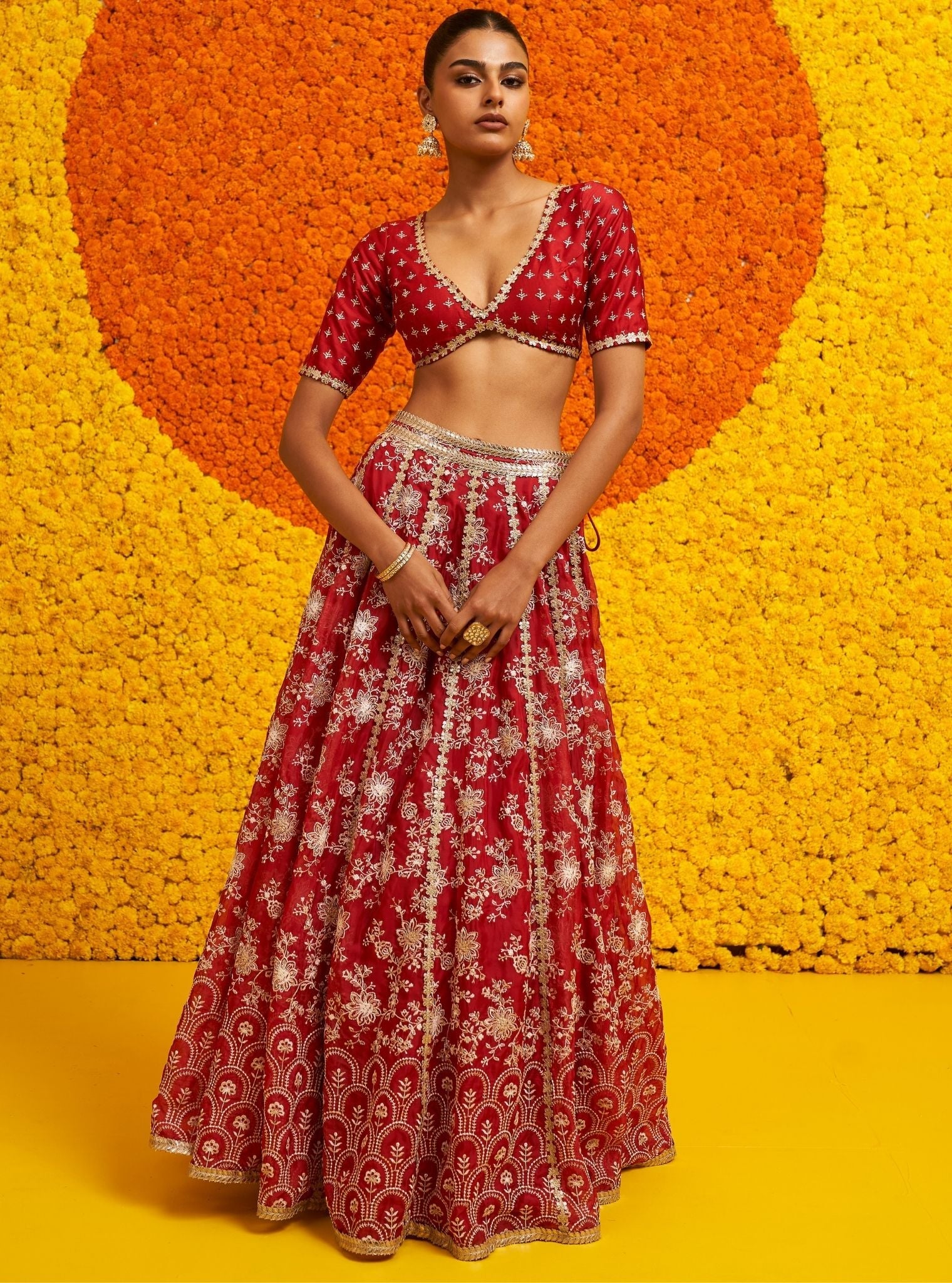 Mulmul Organza Saiyaara Red lehenga