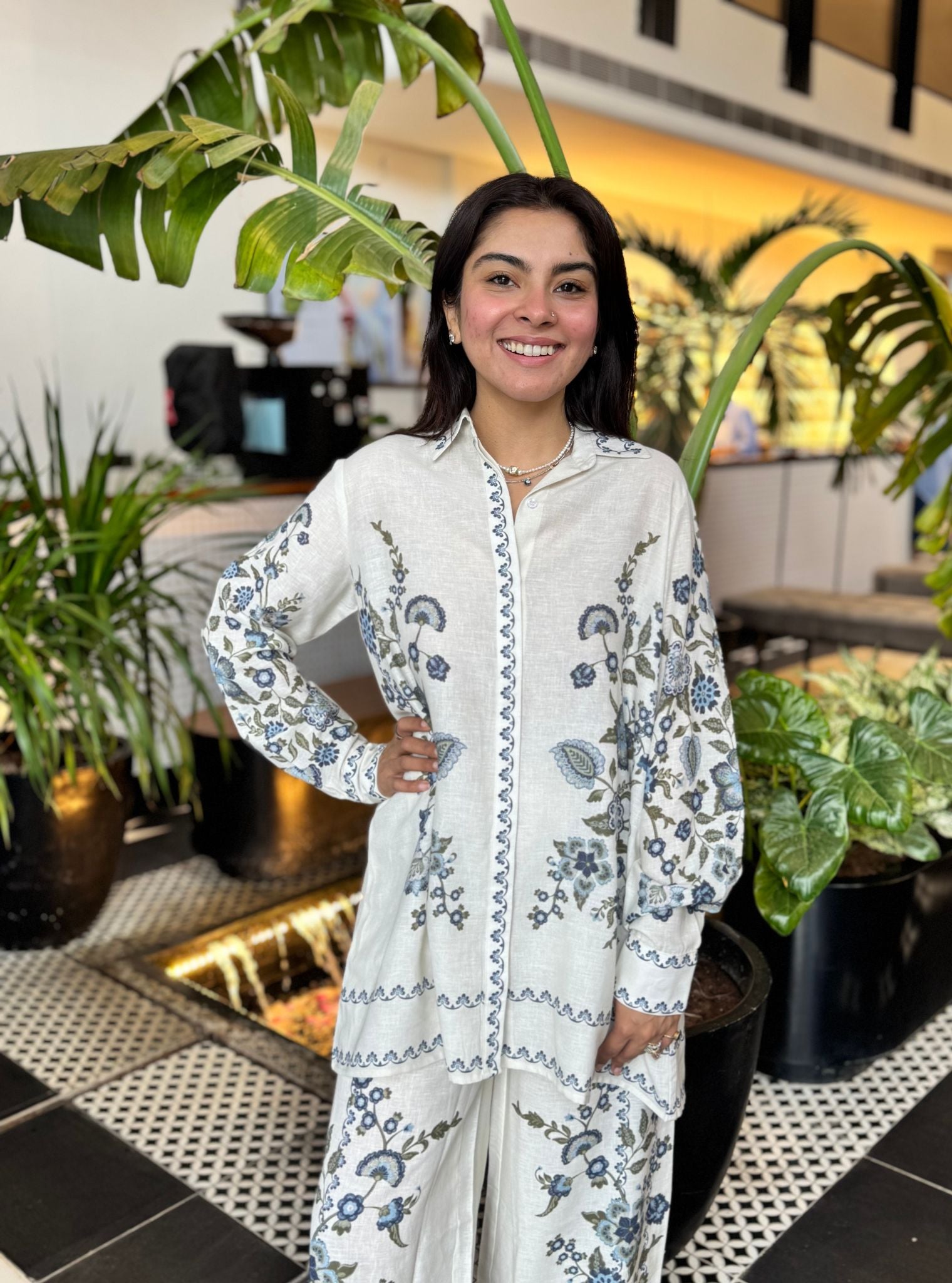 Mulmul Printed Linen Fleur White Shirt With Mulmul Printed Linen Fleur White Pant