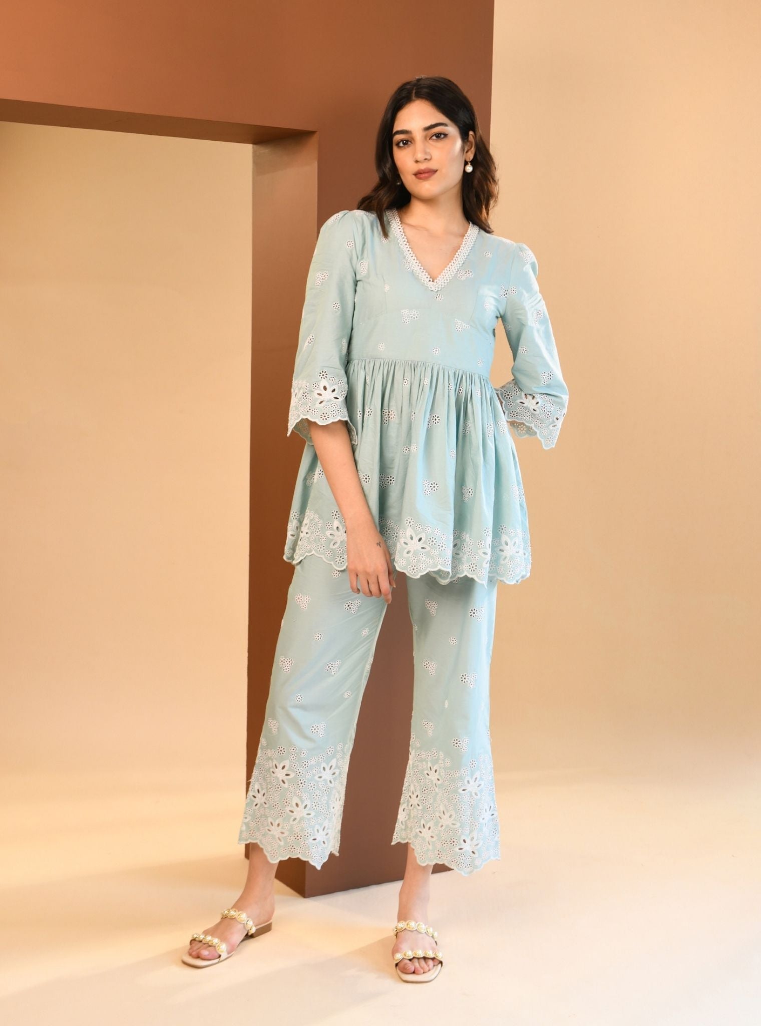 Ayn Cotton Teal Blue Co-ord Set