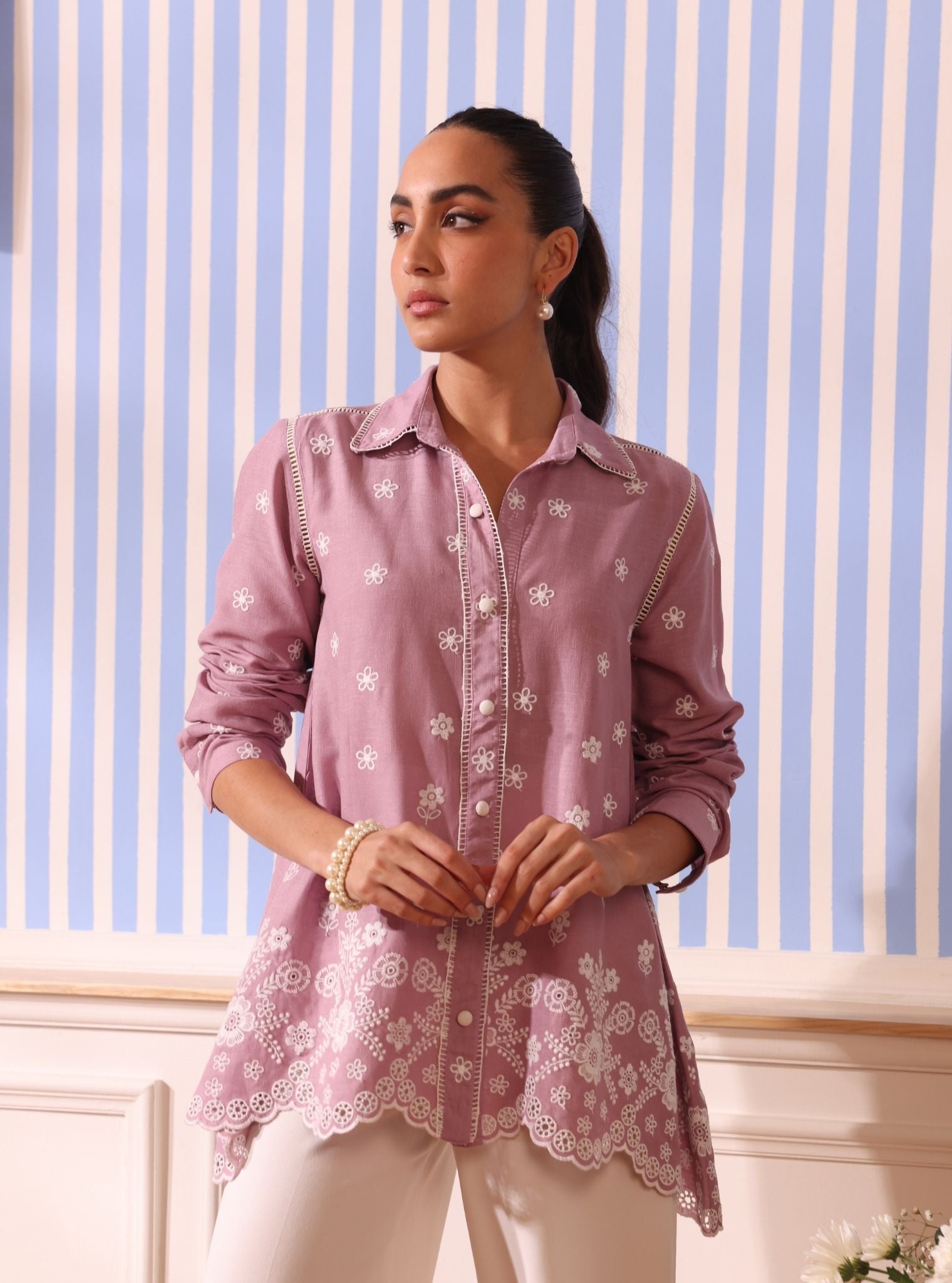 Mulmul Linen Clement Lilac Shirt