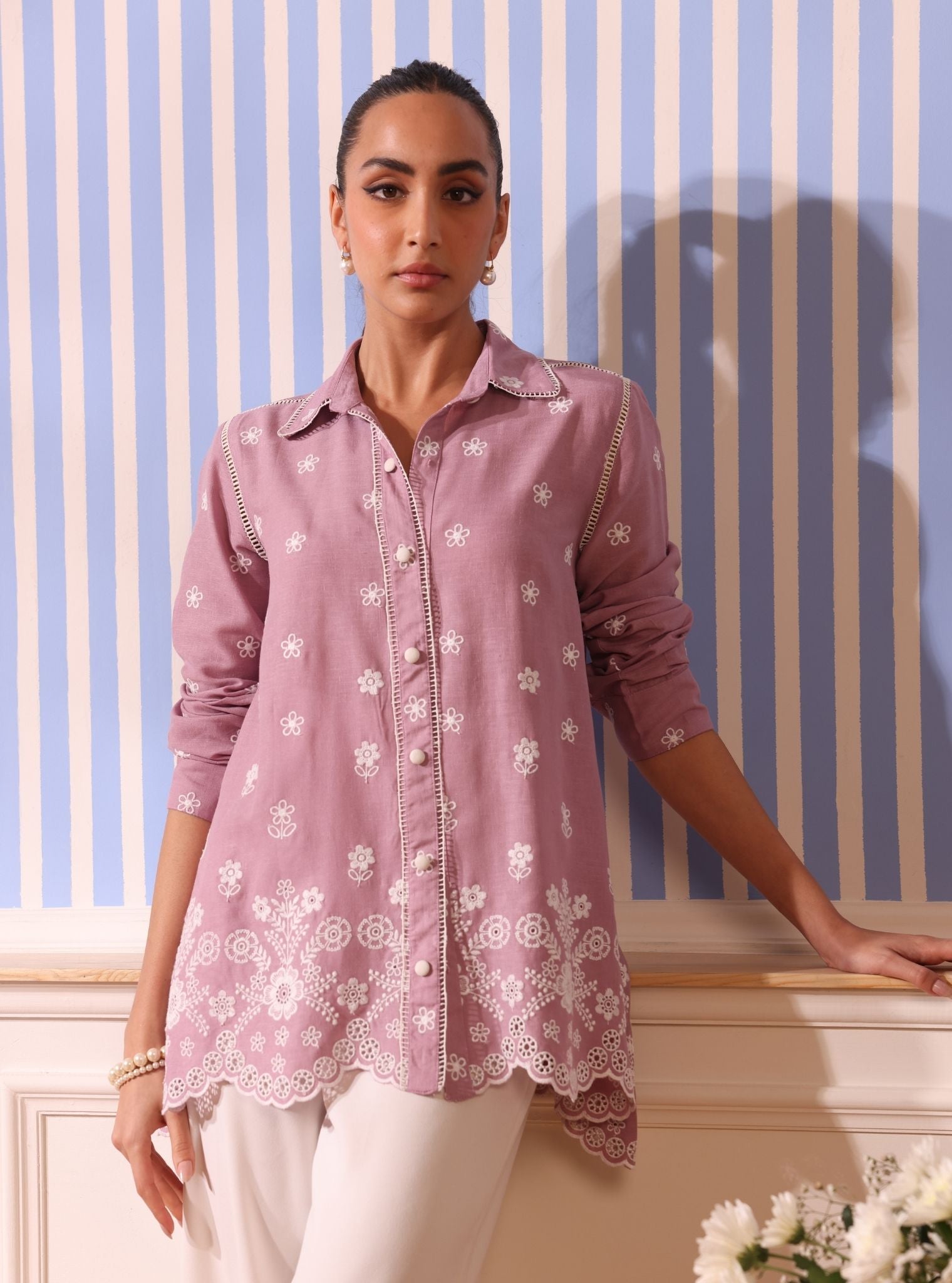 Mulmul Linen Clement Lilac Shirt