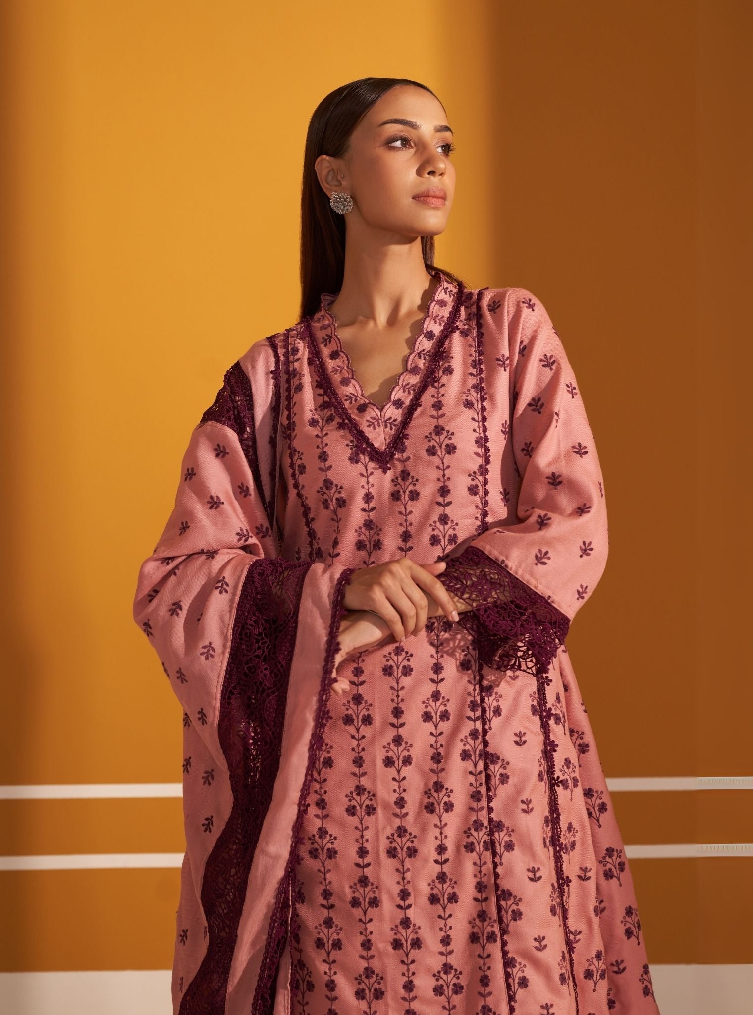 Mulmul Wool Selby Pink Kurta With Mulmul Wool Selby Pink Pant