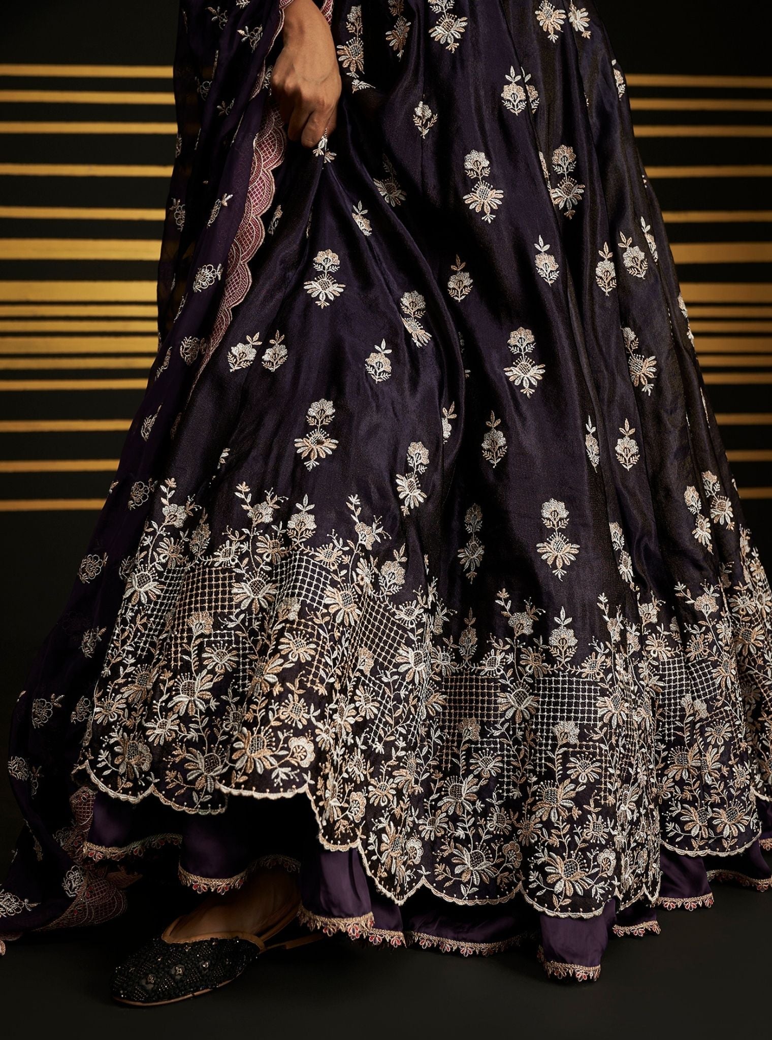 Mulmul Luxe Tissue Sathi Purple Lehenga