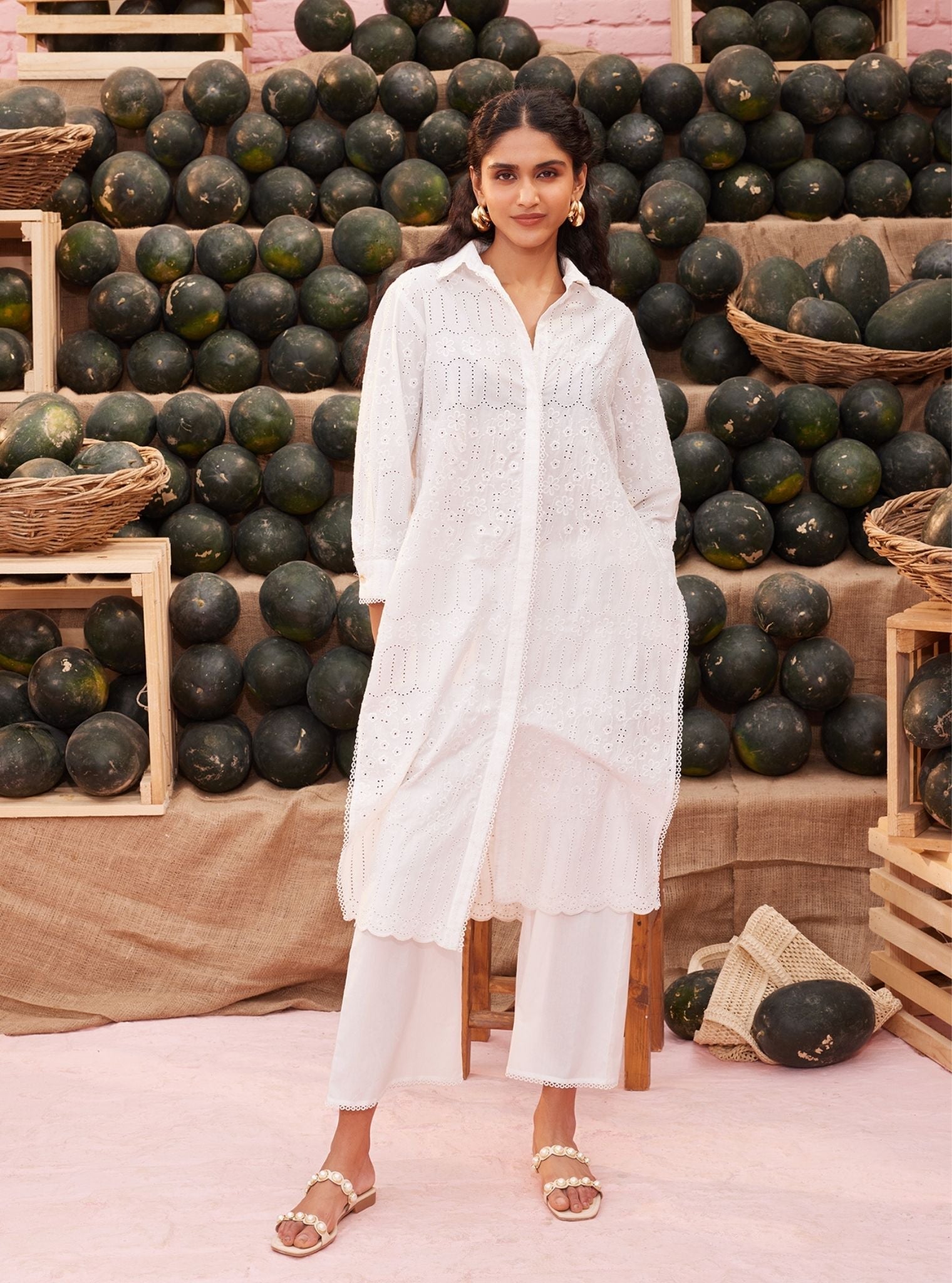 Heli Cotton White Co-ord Set