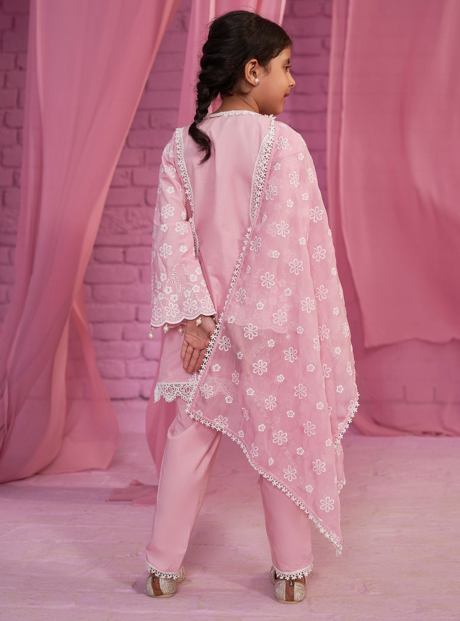 Mulmul Cotton Elin Pink Kurta With Mulmul Cotton Elin Pink Pant