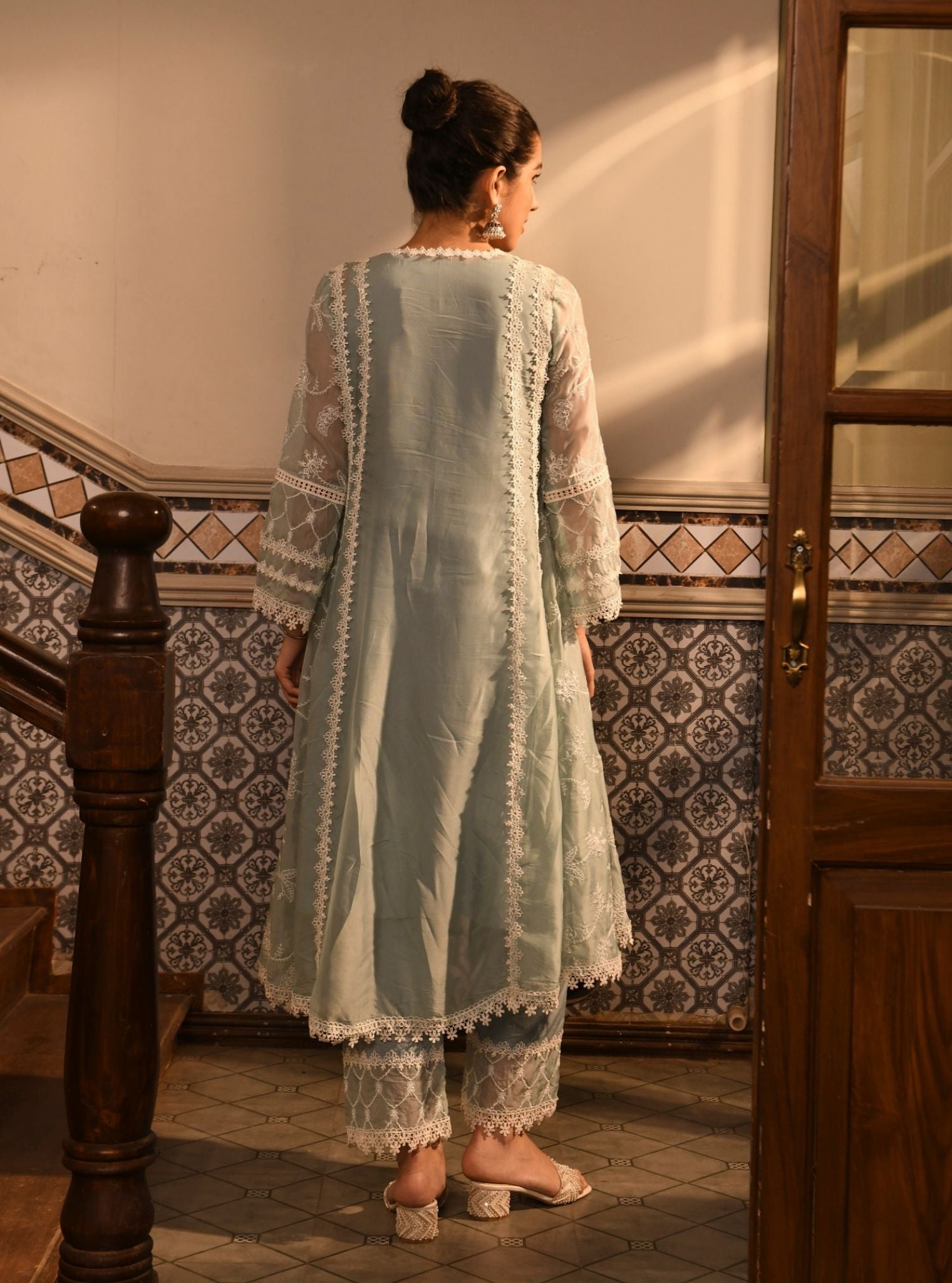 Mulmul Cotton Lawana Green Kurta With Mulmul Cotton Lawana Green Pant