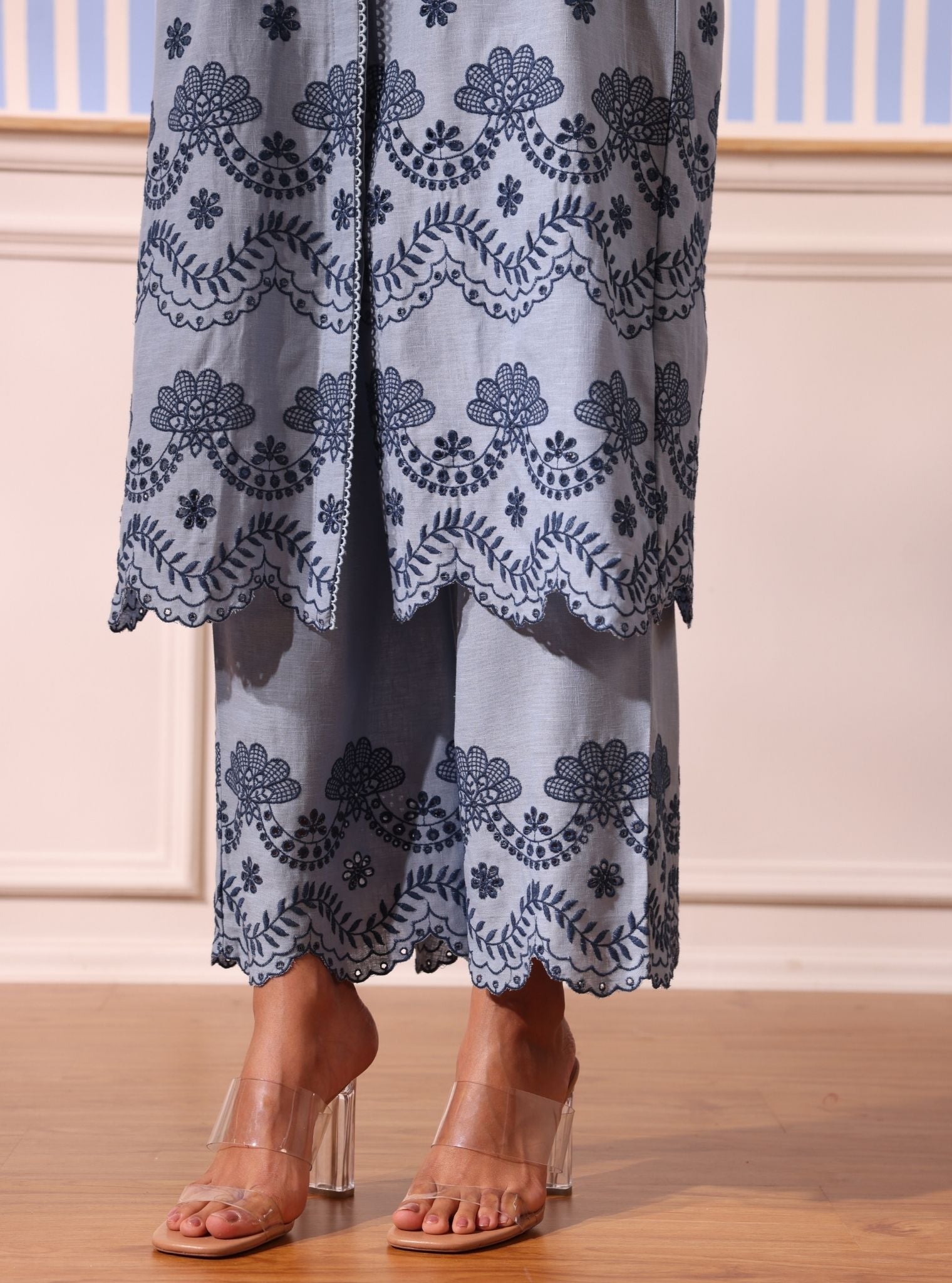 Mulmul Linen Odin Light Blue Kurta With Mulmul Linen Odin Light Blue Pant