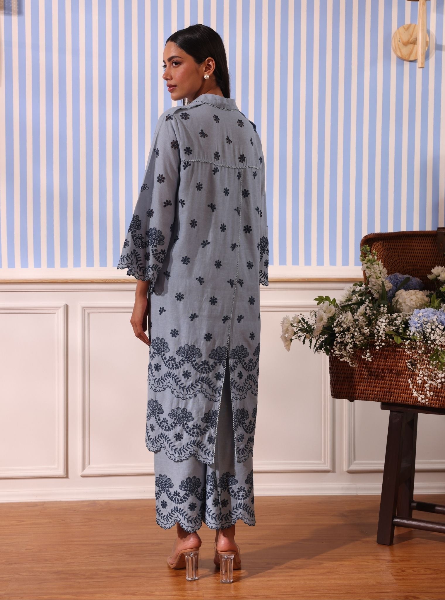 Mulmul Linen Odin Light Blue Kurta With Mulmul Linen Odin Light Blue Pant