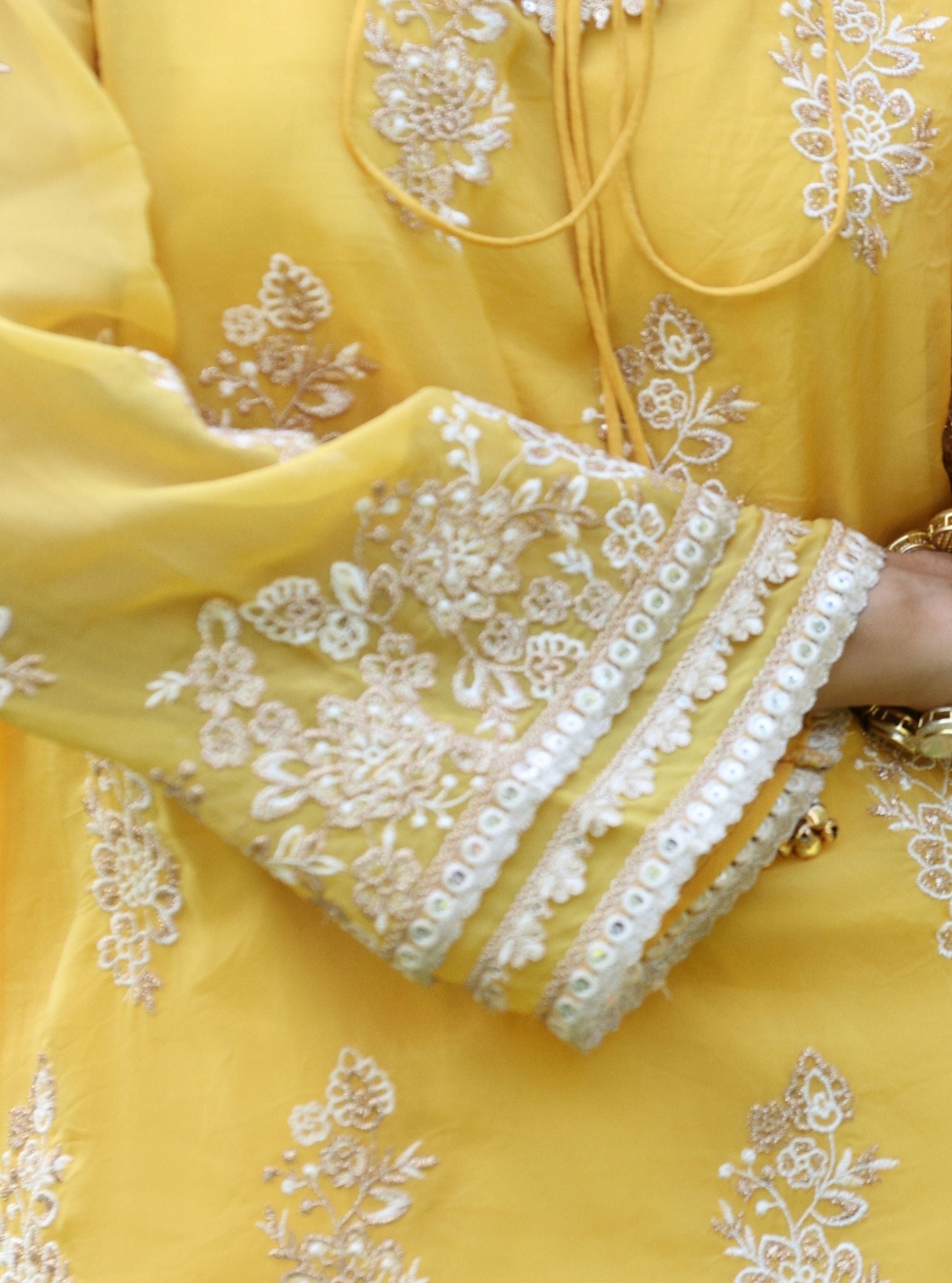 Mulmul Organza Khwab Yellow Kurta With Mulmul Pima Satin Khwab Pink Pant