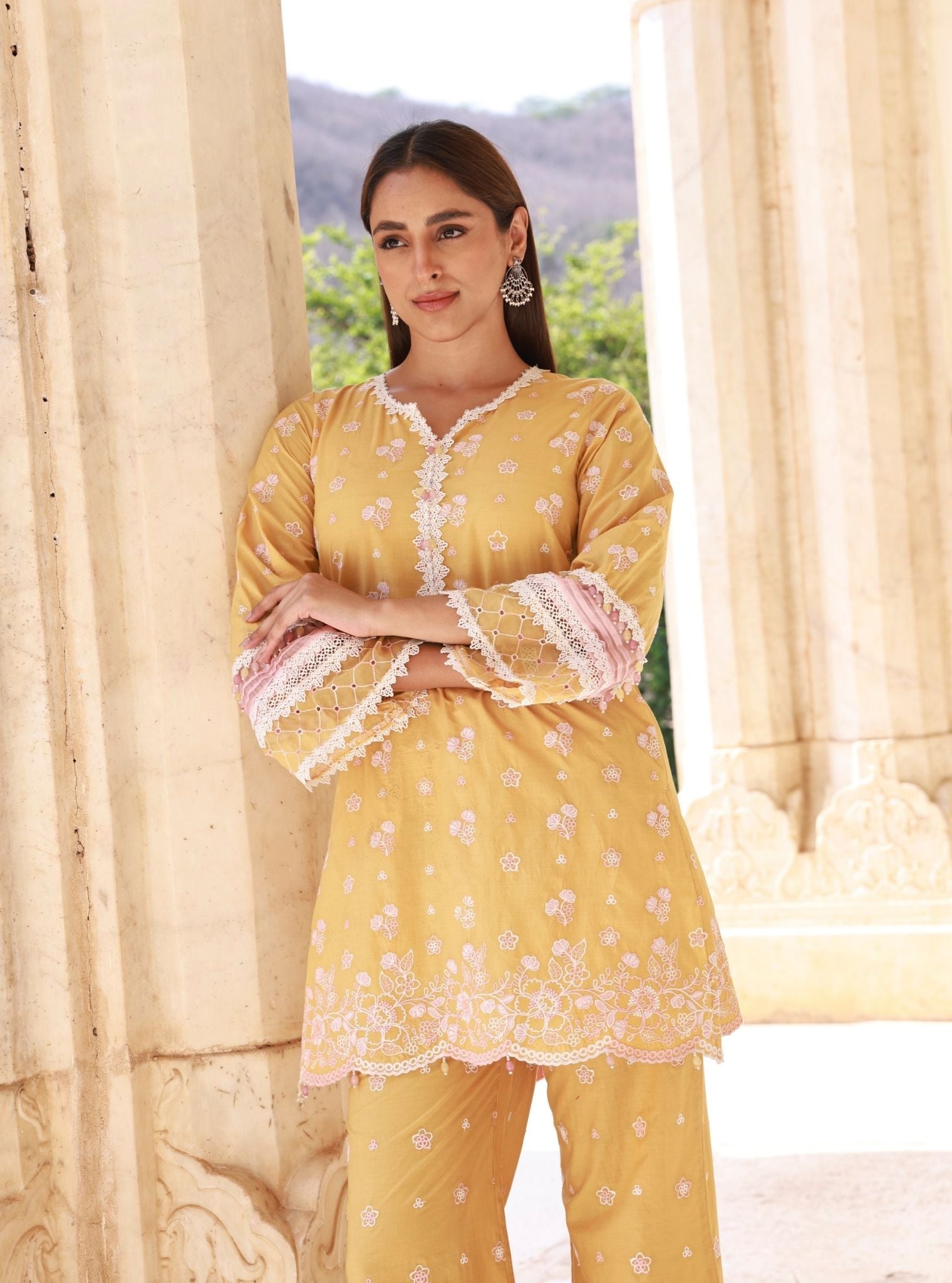 Kaveera Supima Cotton Mustard Kurta Set