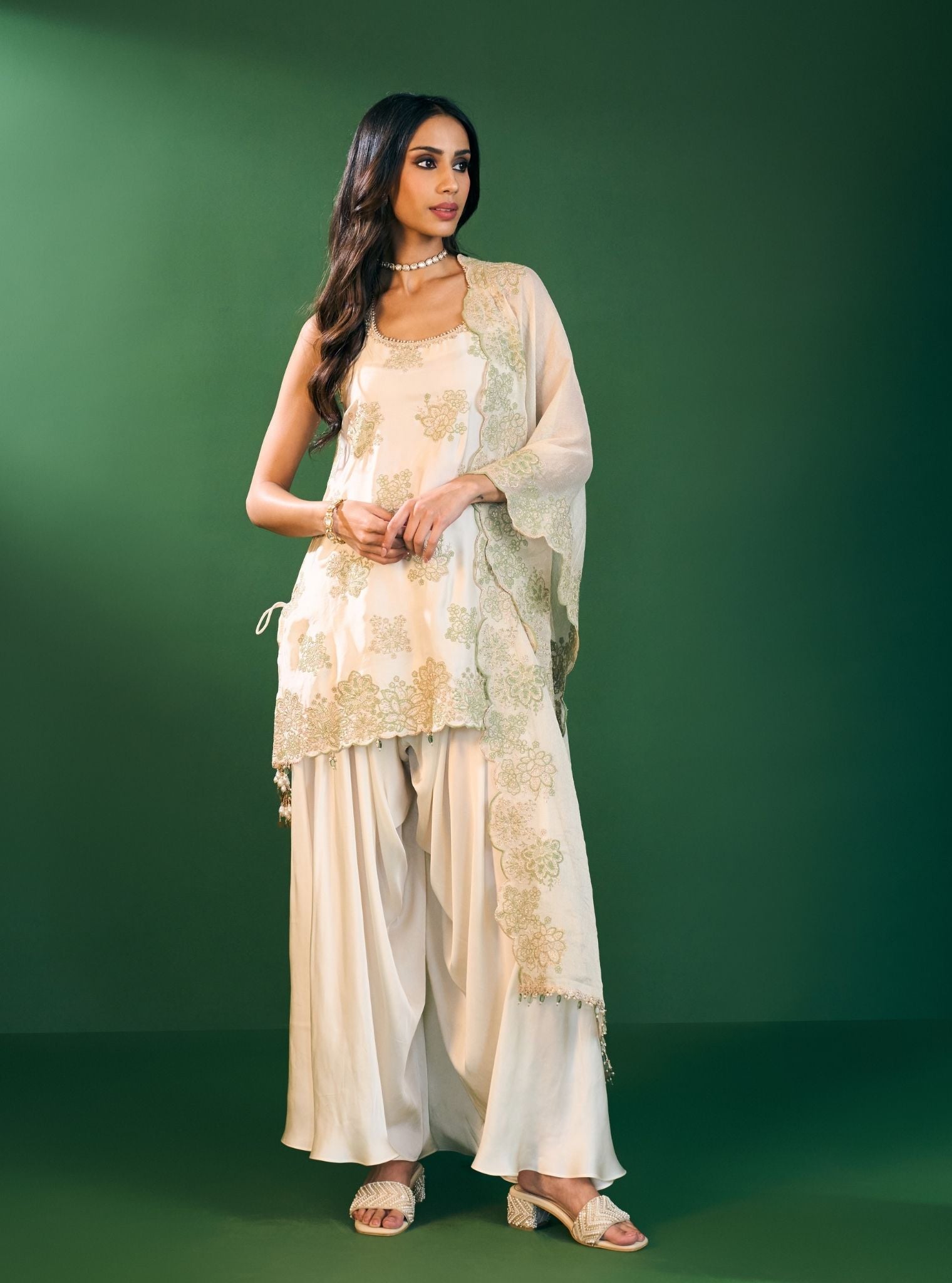 Pahi Cupro Satin Off White Kurta Set