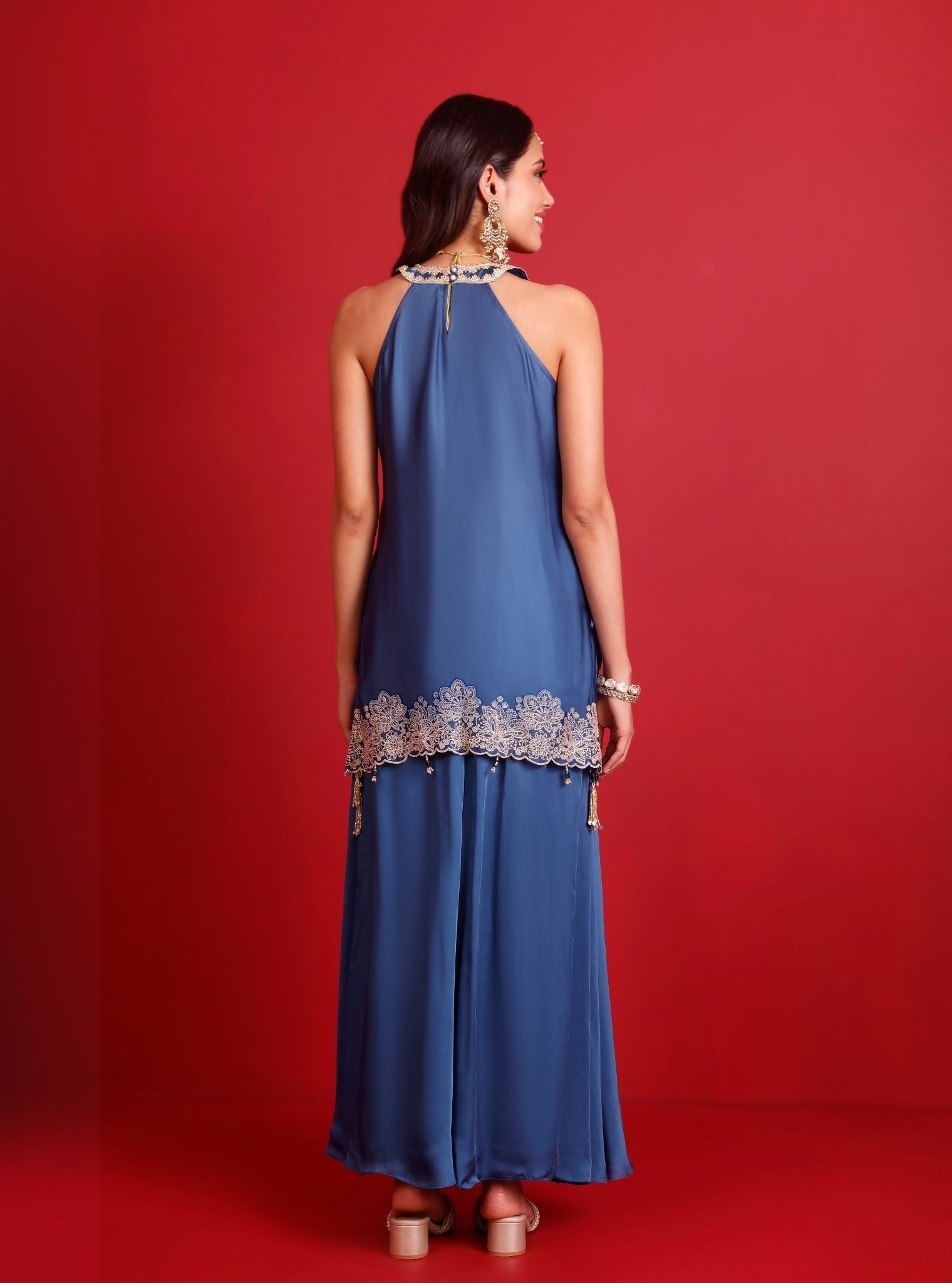 Pahi Cupro Satin Navy Kurta Set