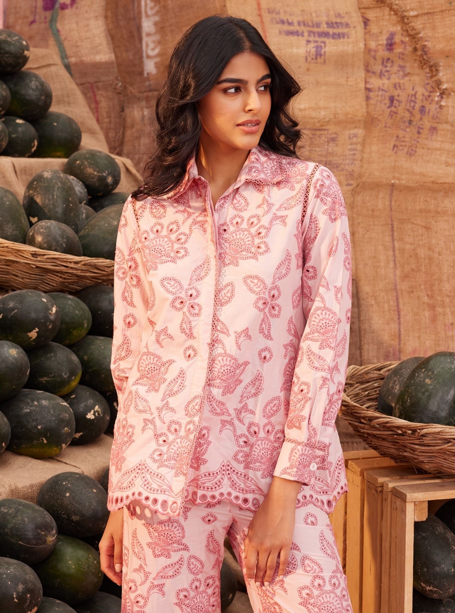 Mulmul Cotton Sasha Light Pink Shirt With Mulmul Cotton Sasha Light Pink Pant