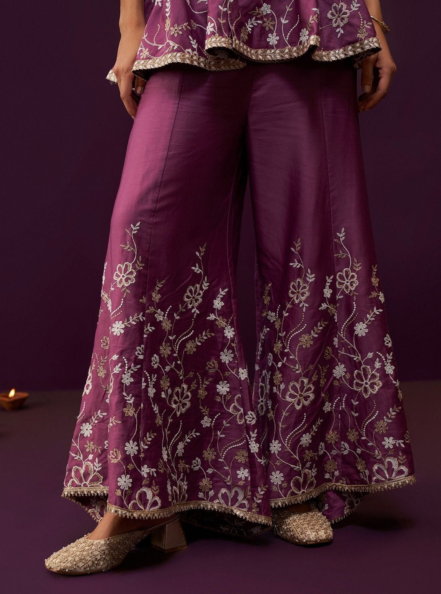 Mulmul Pima Satin Preeda Purple Top With Mulmul Pima Satin Preeda Purple Pant