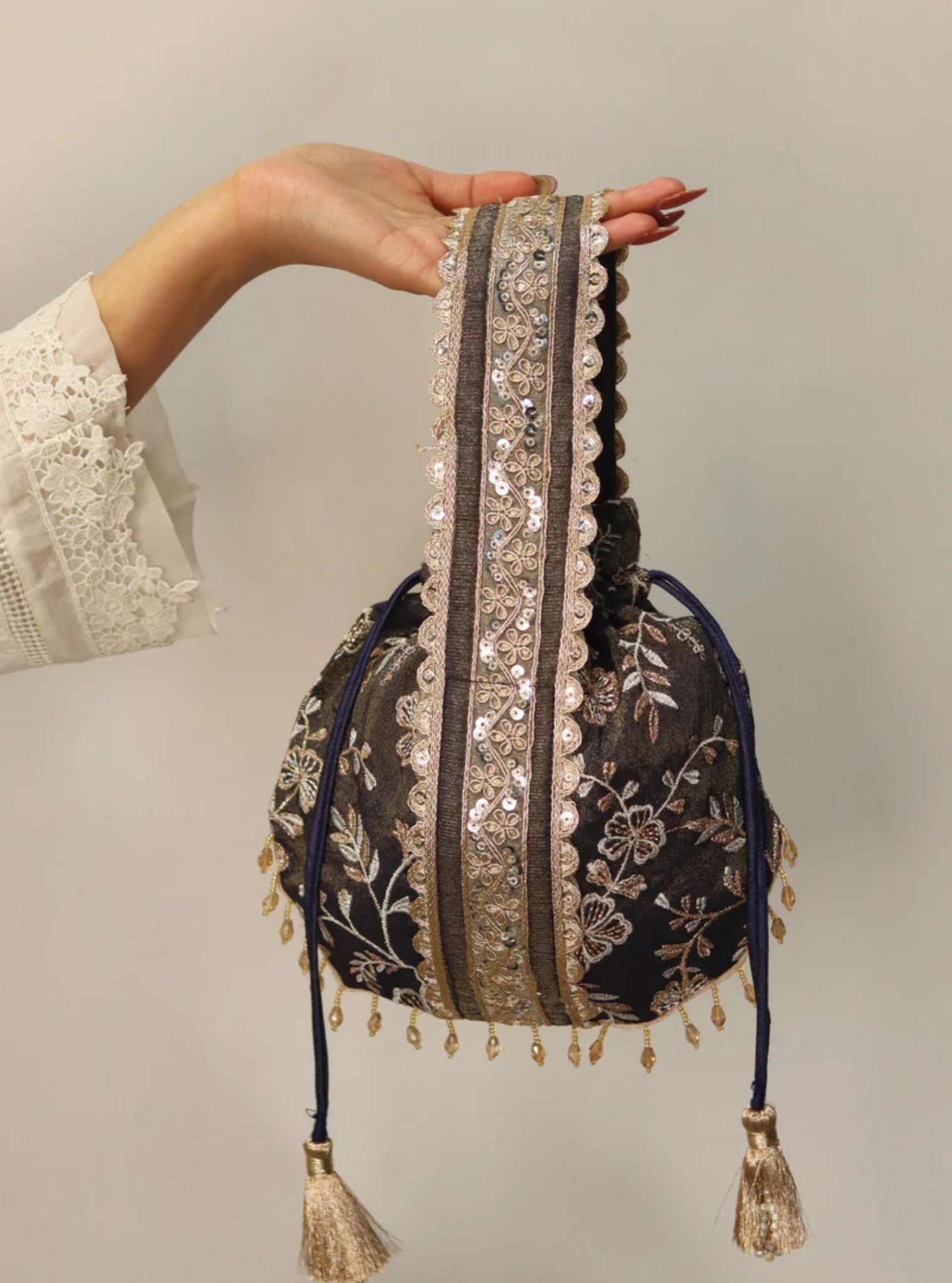 Mulmul Sawaari Navy Potli Bag