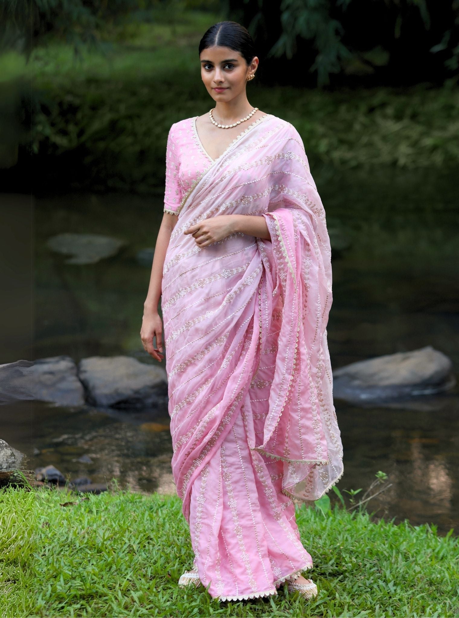 Mulmul Organza Ombre Junoon Pink Saree