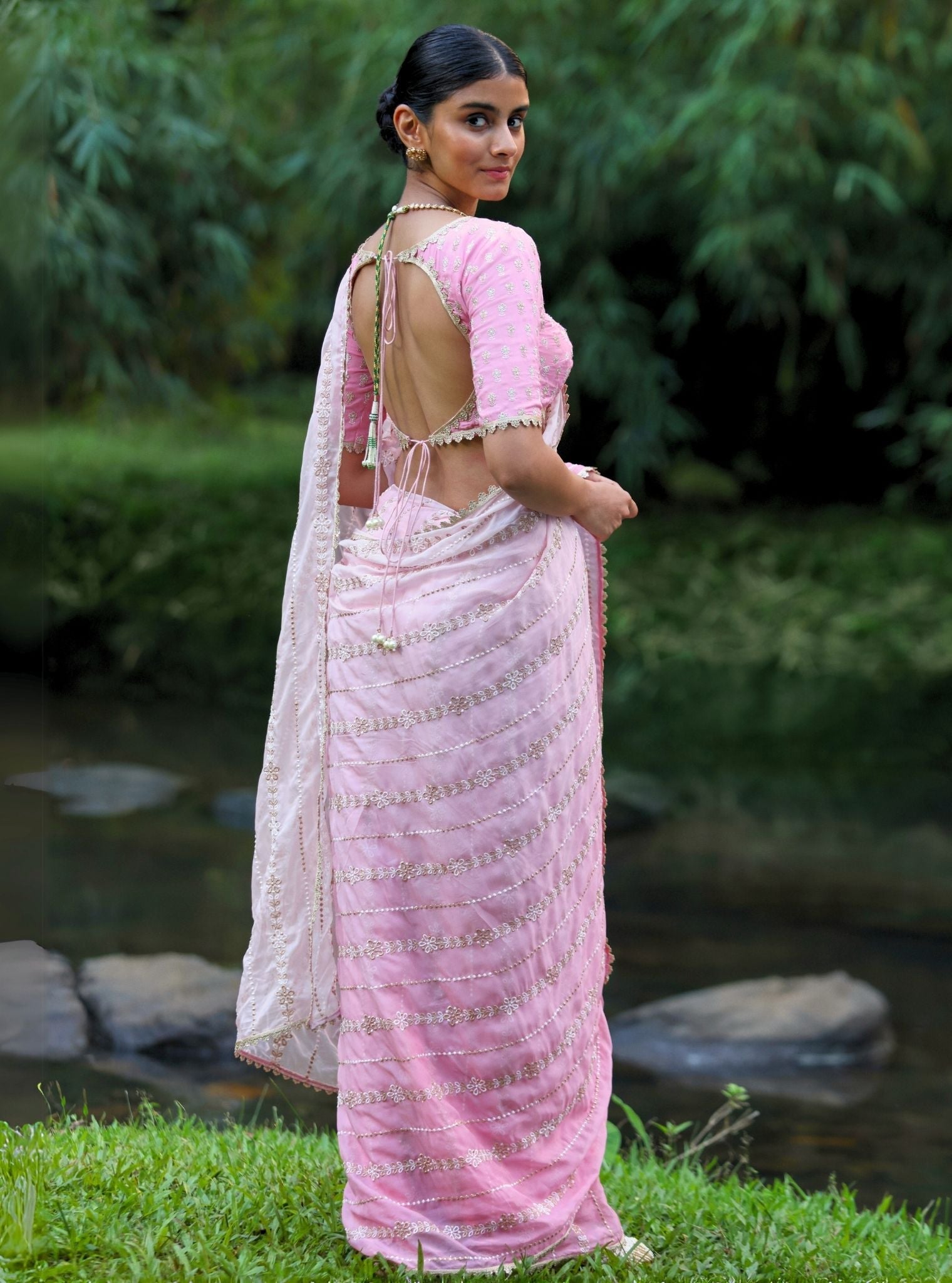 Mulmul Organza Ombre Junoon Pink Saree