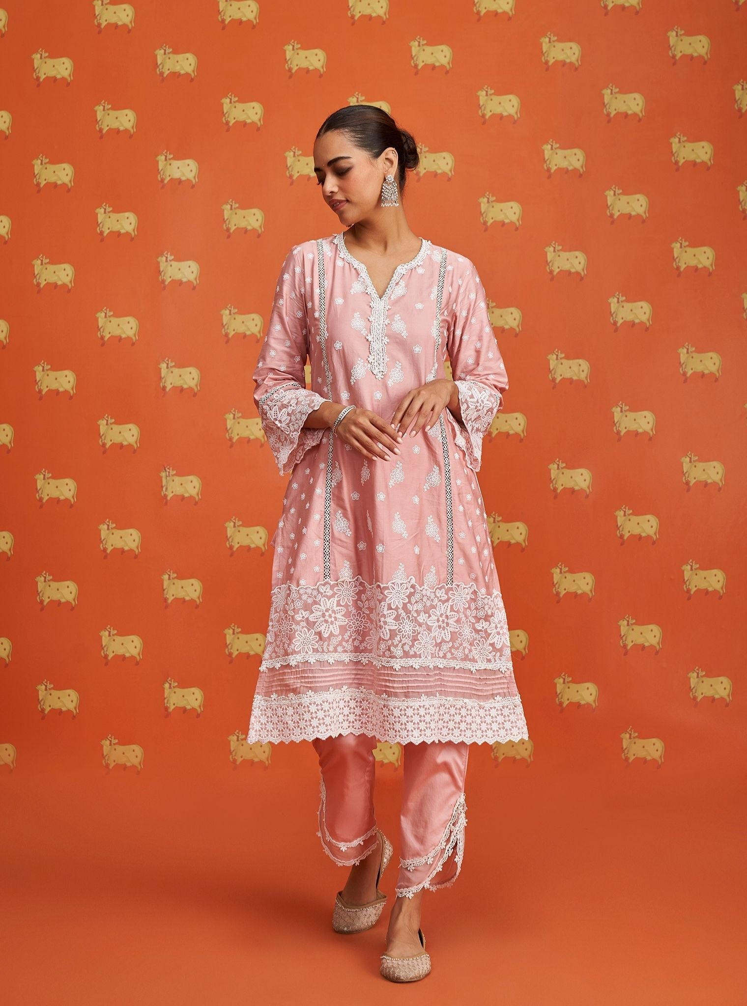 Mulmul Pima Satin Piti Pink Kurta With Mulmul Pima Satin Piti Pink Pant