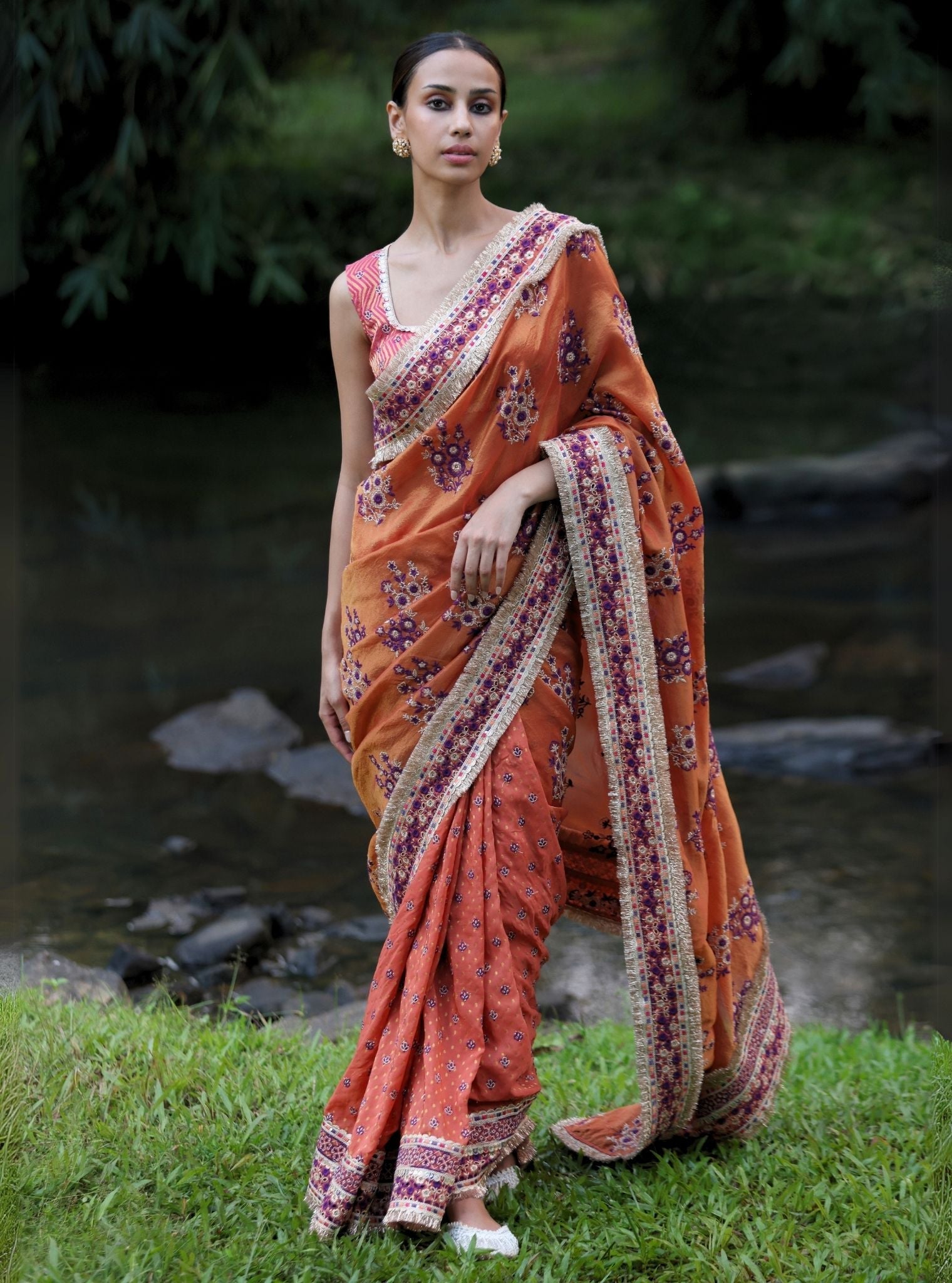 Mulmul Lurex Organza + Banarsi Mohra Orange Saree