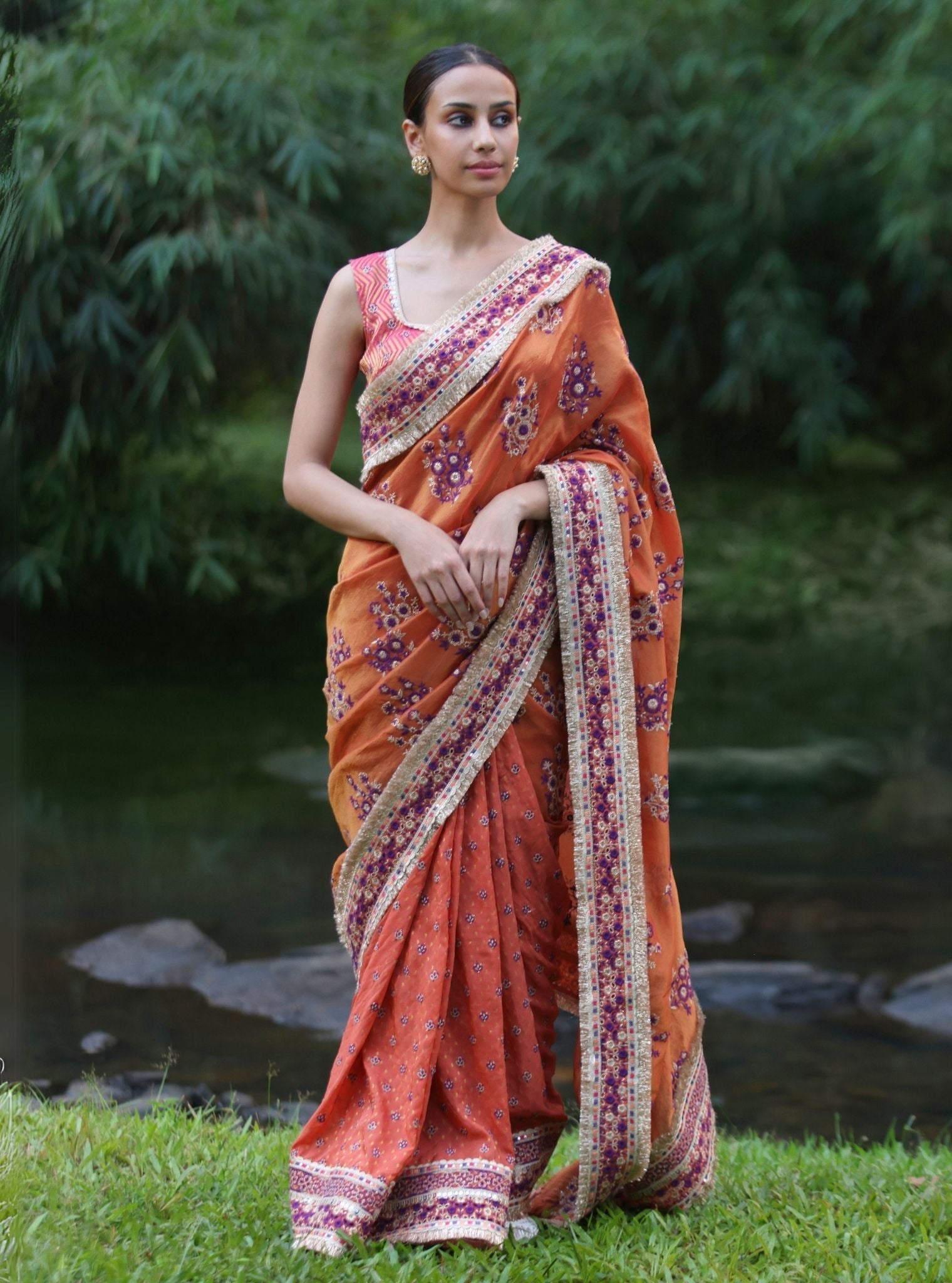 Mulmul Lurex Organza + Banarsi Mohra Orange Saree