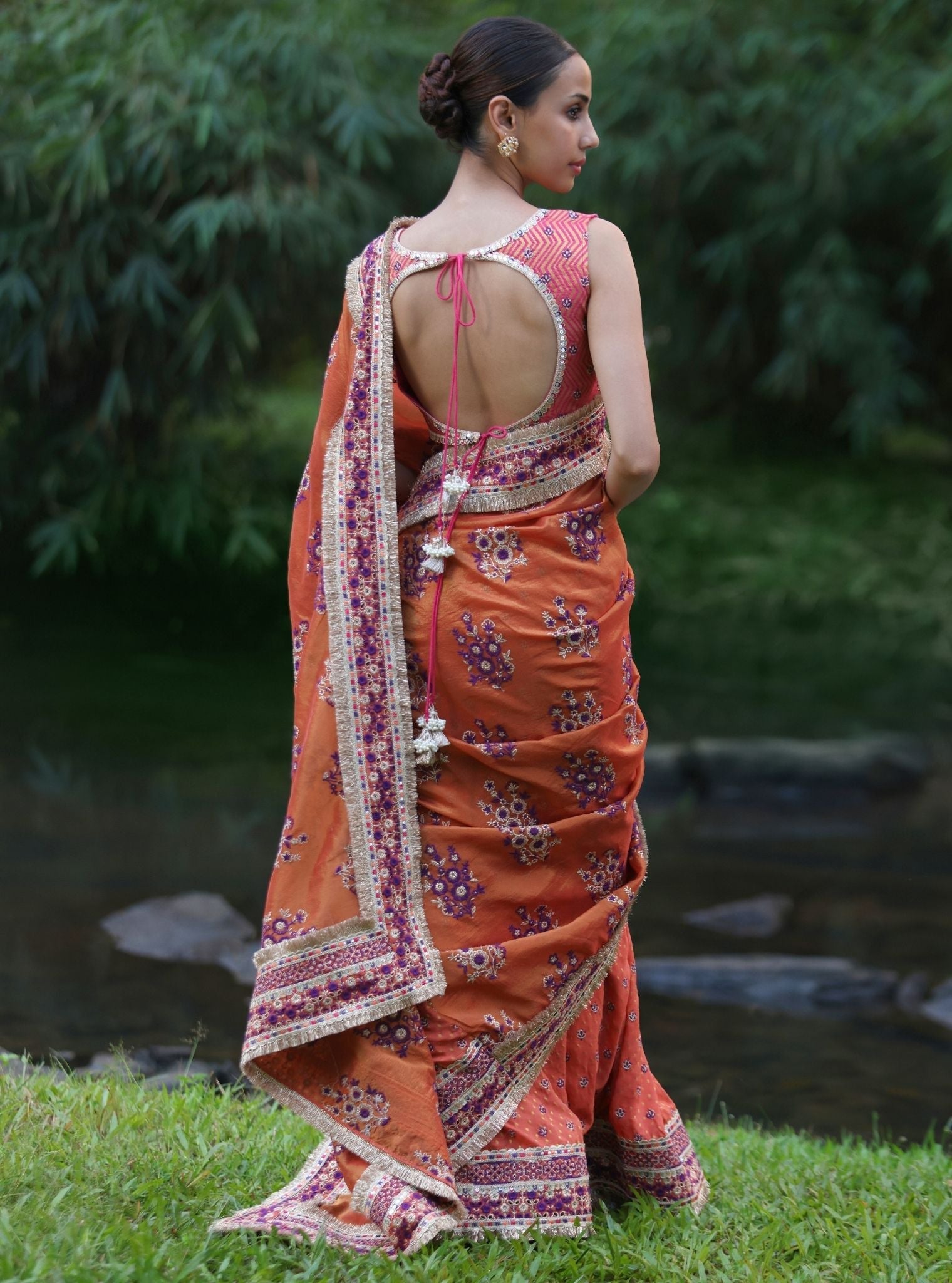 Mulmul Lurex Organza + Banarsi Mohra Orange Saree