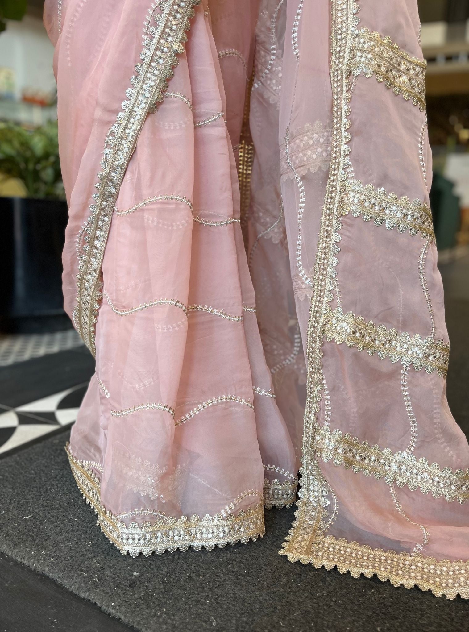 Mulmul Organza Aubry Pink Saree