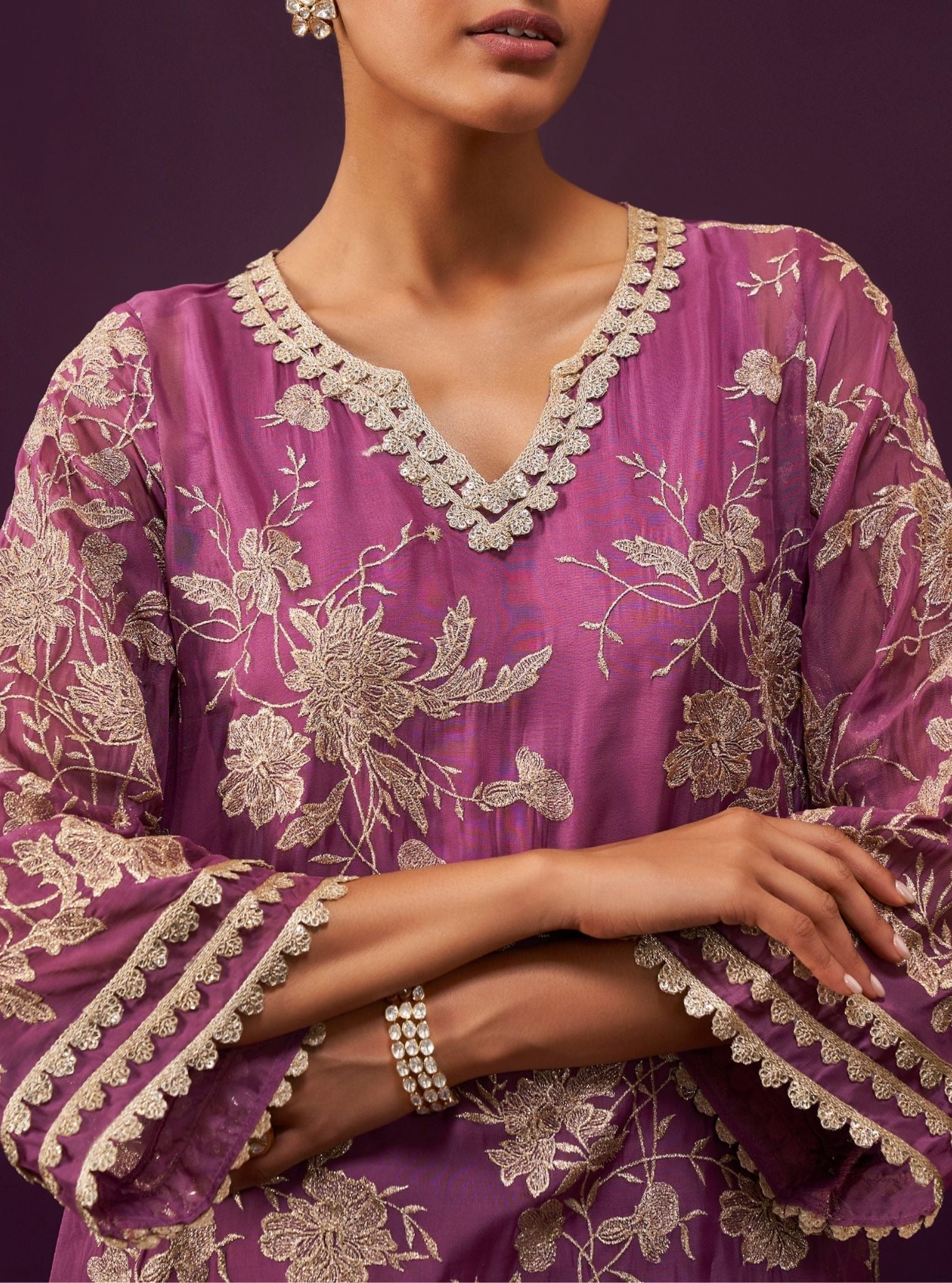 Mulmul Organza Sunee Grape Kurta With Mulmul Cupro Satin Sunee Grape Salwar