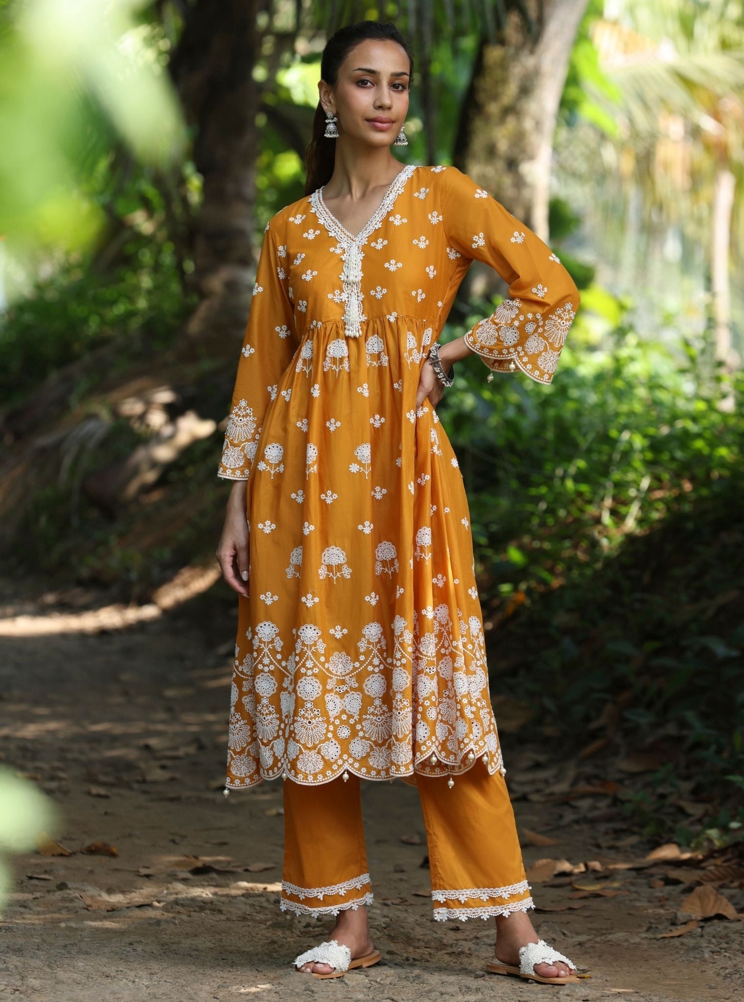 Mulmul Cotton Nilan Orange Kurta With Mulmul Cotton Nilan Orange Pant