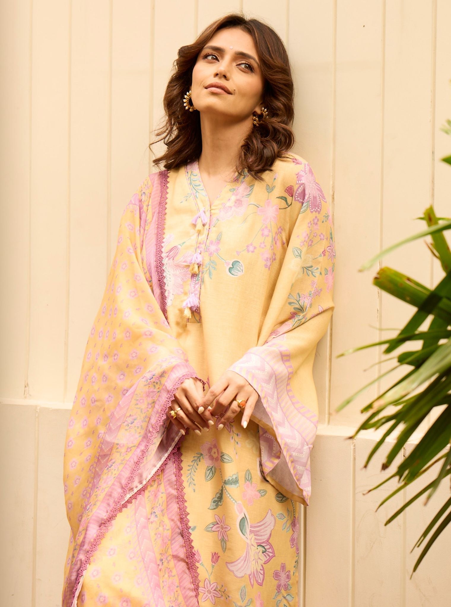 Mulmul Printed Linen Pia Yellow Kurta With Mulmul Printed Linen Pia Yellow Pant