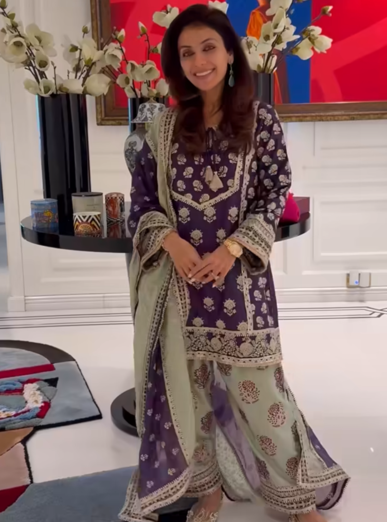 Mulmul Pima Satin Aphinya Purple Kurta With Mulmul Pima Satin Aphinya Purple Pant