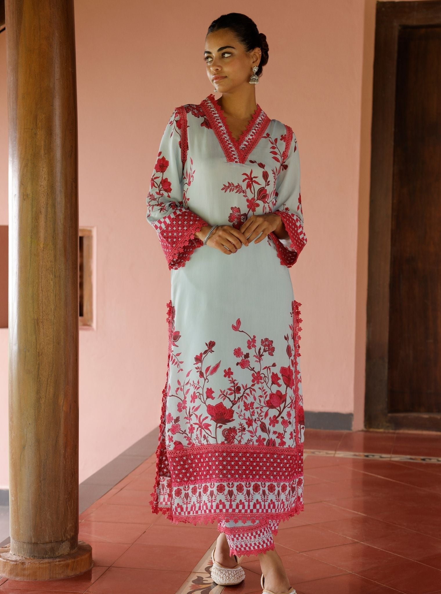 Mulmul Lawn Printed Diti Blue Kurta With Mulmul Lawn Printed Diti Blue Pant